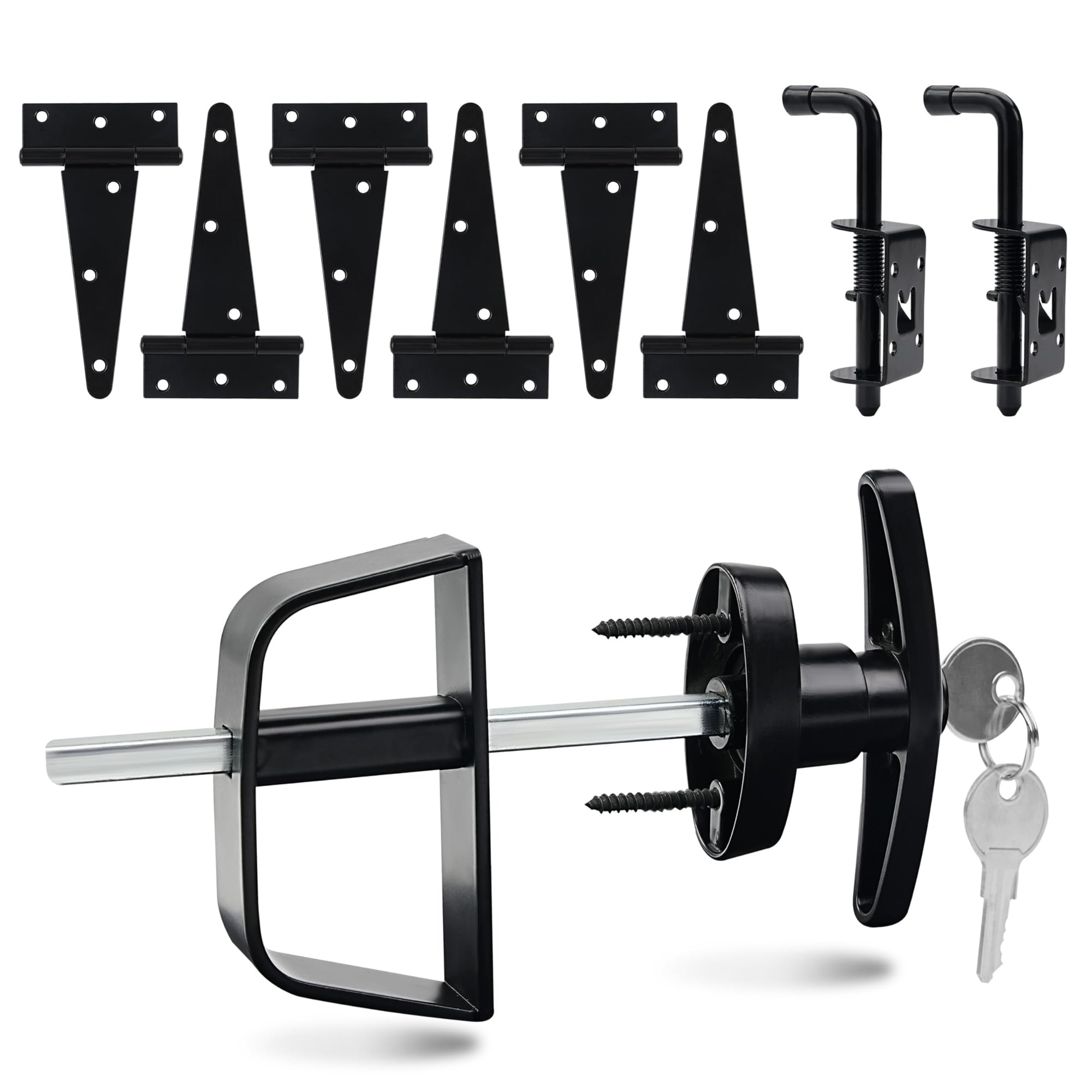 Adrinfly  Shed Door Lock Kit with 6 pcs T Hinges 2 pcs Latches and 5 Half Inch T Handle for Barn Gate Playhouse Chicken Coop and Outdoor Storage