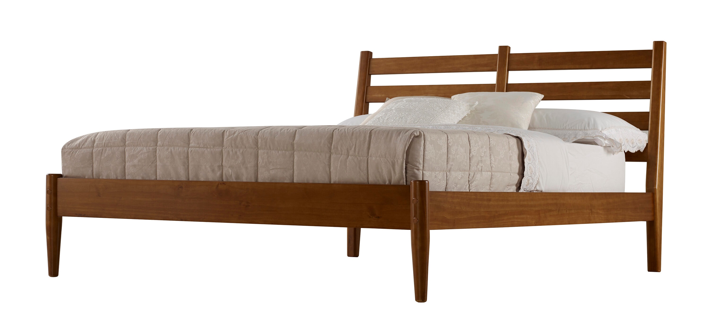 Castanho Pine Wood Queen Platform Bed with Slatted Headboard