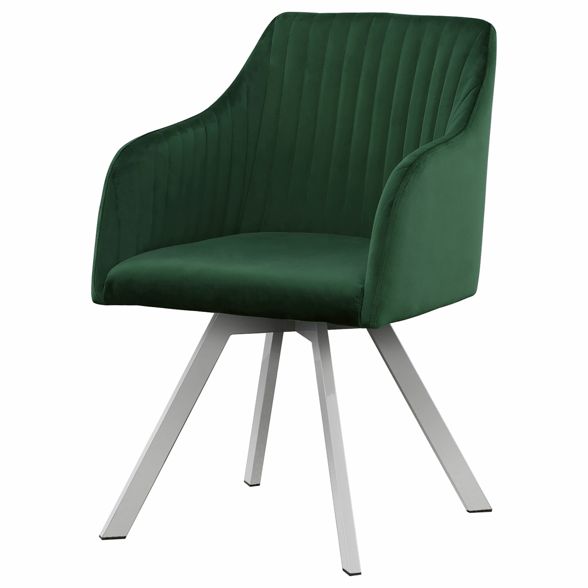 Contemporary Green Velvet Upholstered Swivel Arm Chair