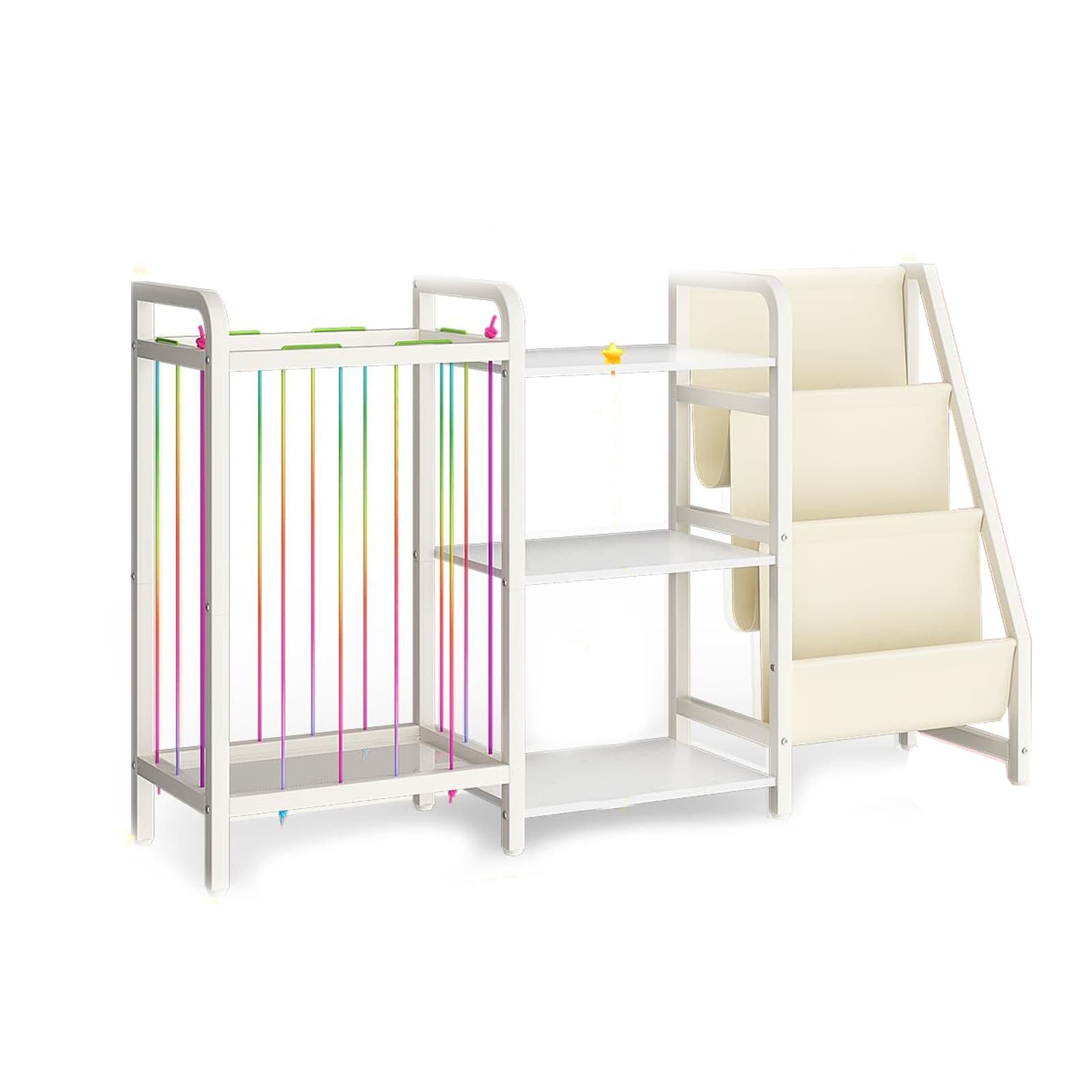 Etokfoks  Kids Bookshelf and Toy Organizer 3 Tier 48.9 x 11.81 x 29.53 Inch Sling Bookcase with Stuffed Animal Storage for Nursery Bedroom Playroom 1 Piece