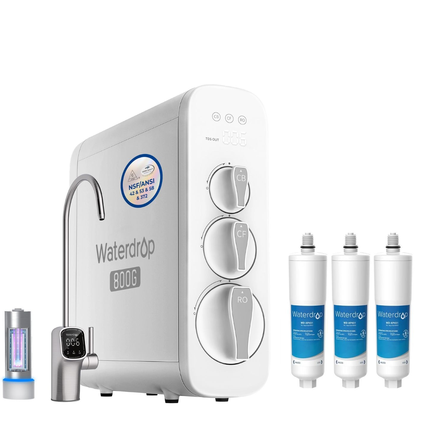 Waterdrop B-WD-G3P8-431-3 Reverse Osmosis System 9-stage Multi-method Reverse Osmosis Filtration System