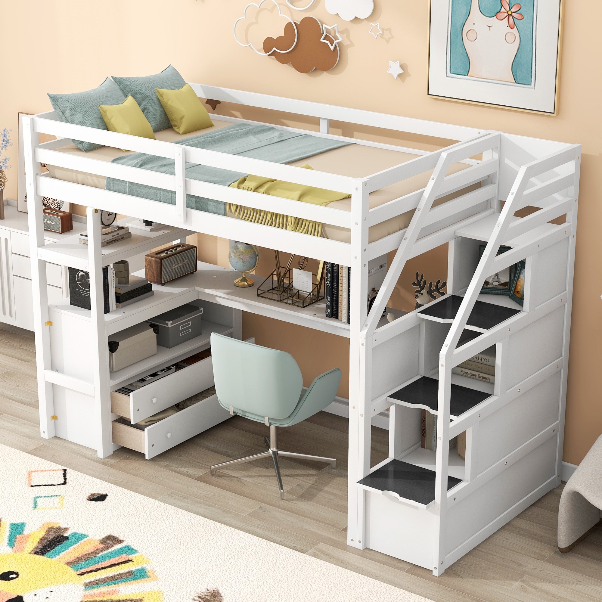 Yiekholo White Twin Loft Bunk Bed in the Bunk Beds department at Lowes.com