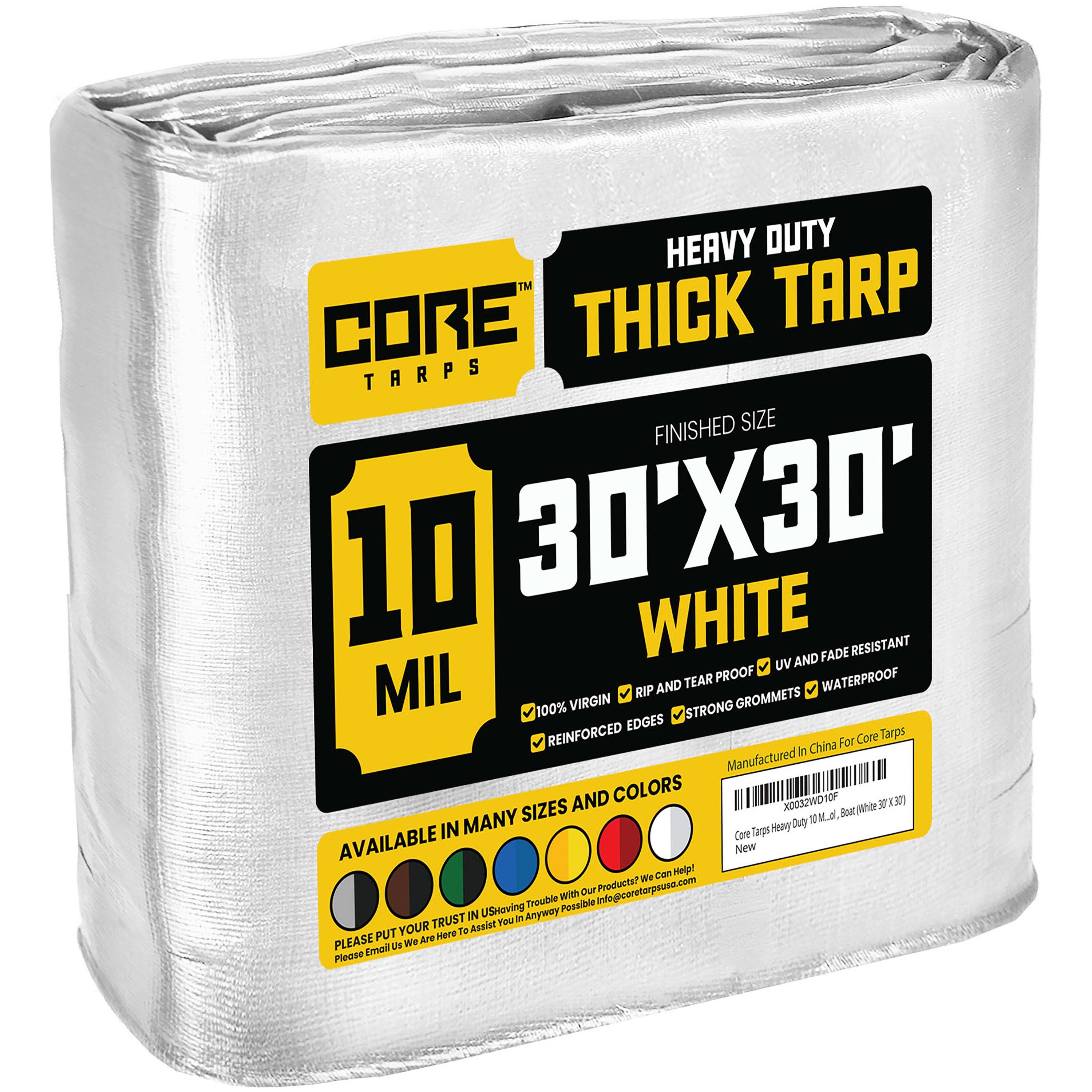 Core Tarps CT-604-30X30 30-ft x 30-ft White Waterproof Commercial Polyethylene 10-Mils Tarp