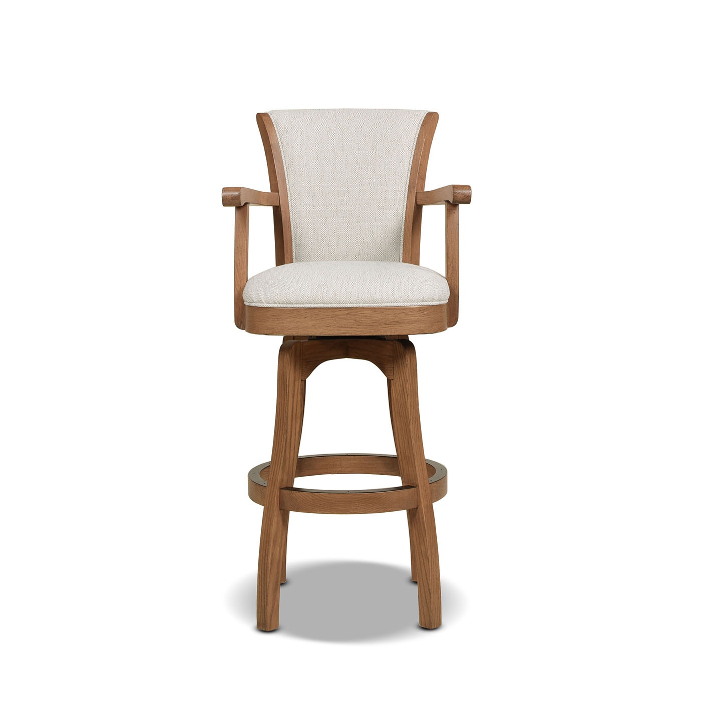 Williams 31'' White Leather Swivel Bar Stool with Oak Armrests