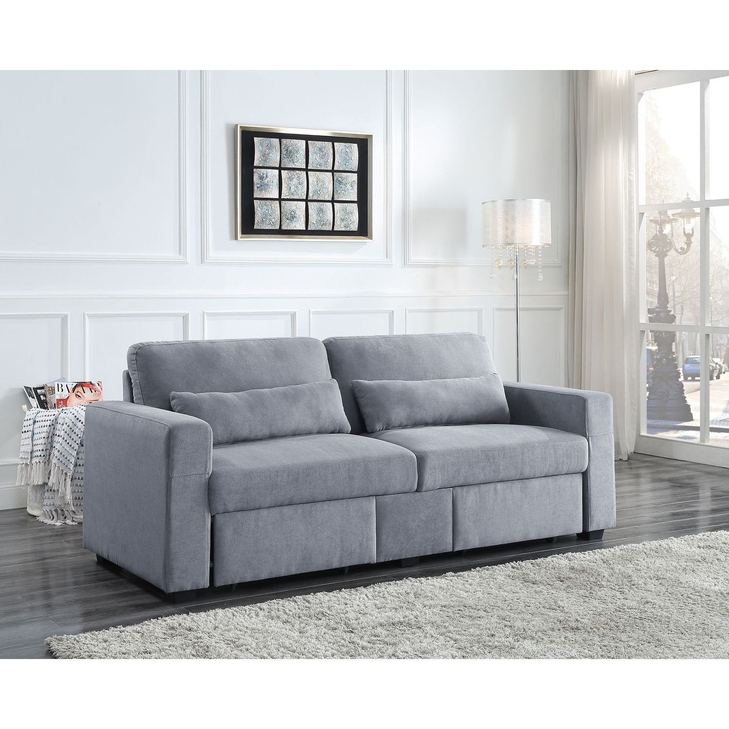 JASMODER 51895 33.00-Inches Modern Gray Linen Sofa