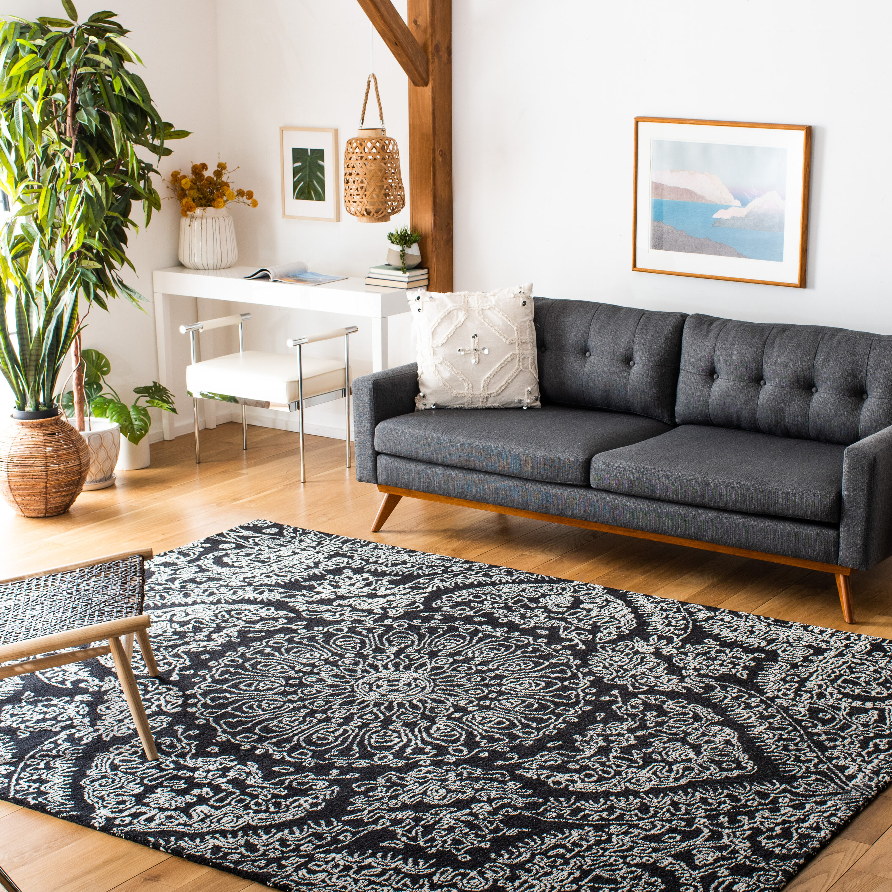  Metro 993 Black/Ivory Traditional 6ft x 9ft Medium Rectangle Rug