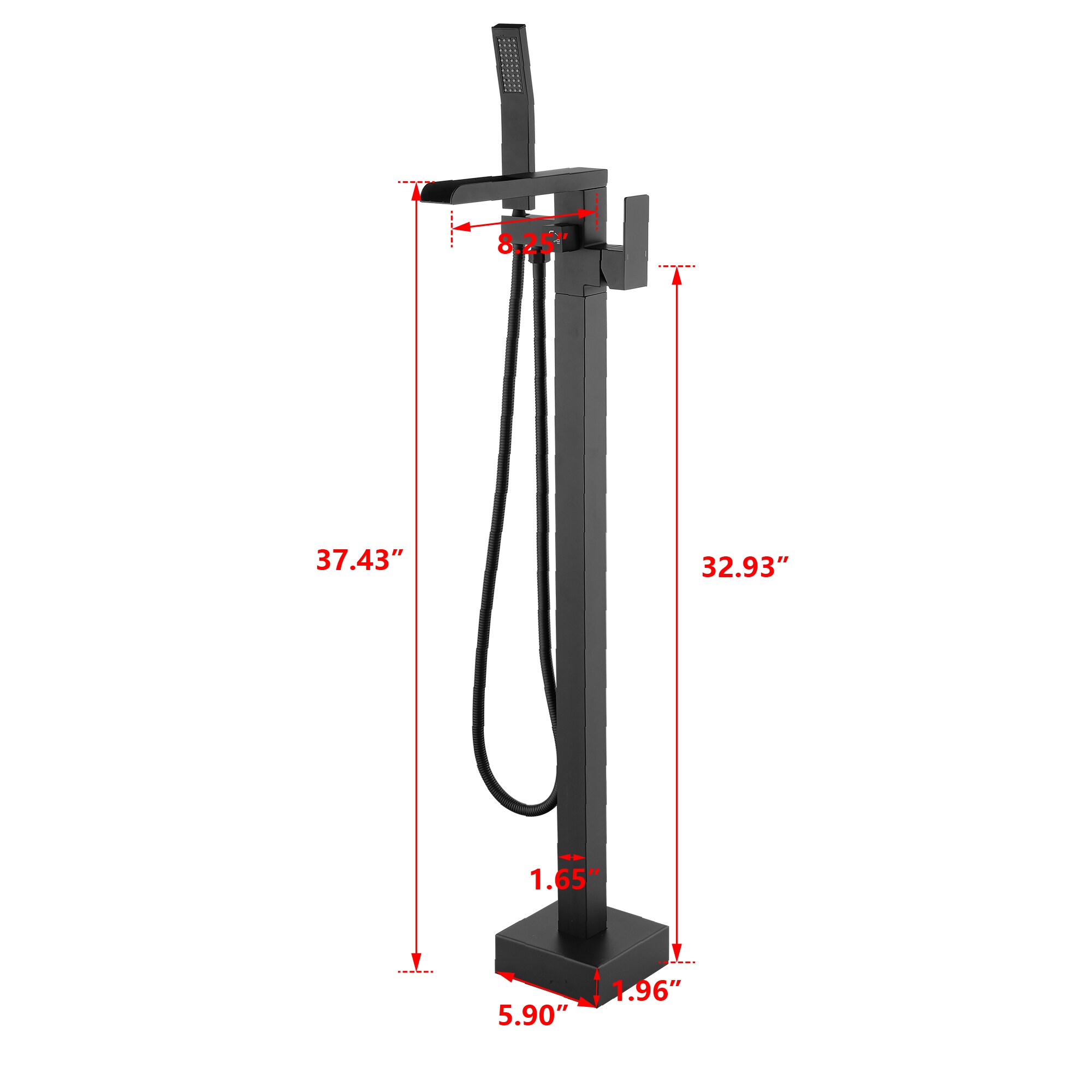 WELLFOR Matte black 1-handle Freestanding High-arc Bathtub Faucet with Hand Shower ( Valve Included )
