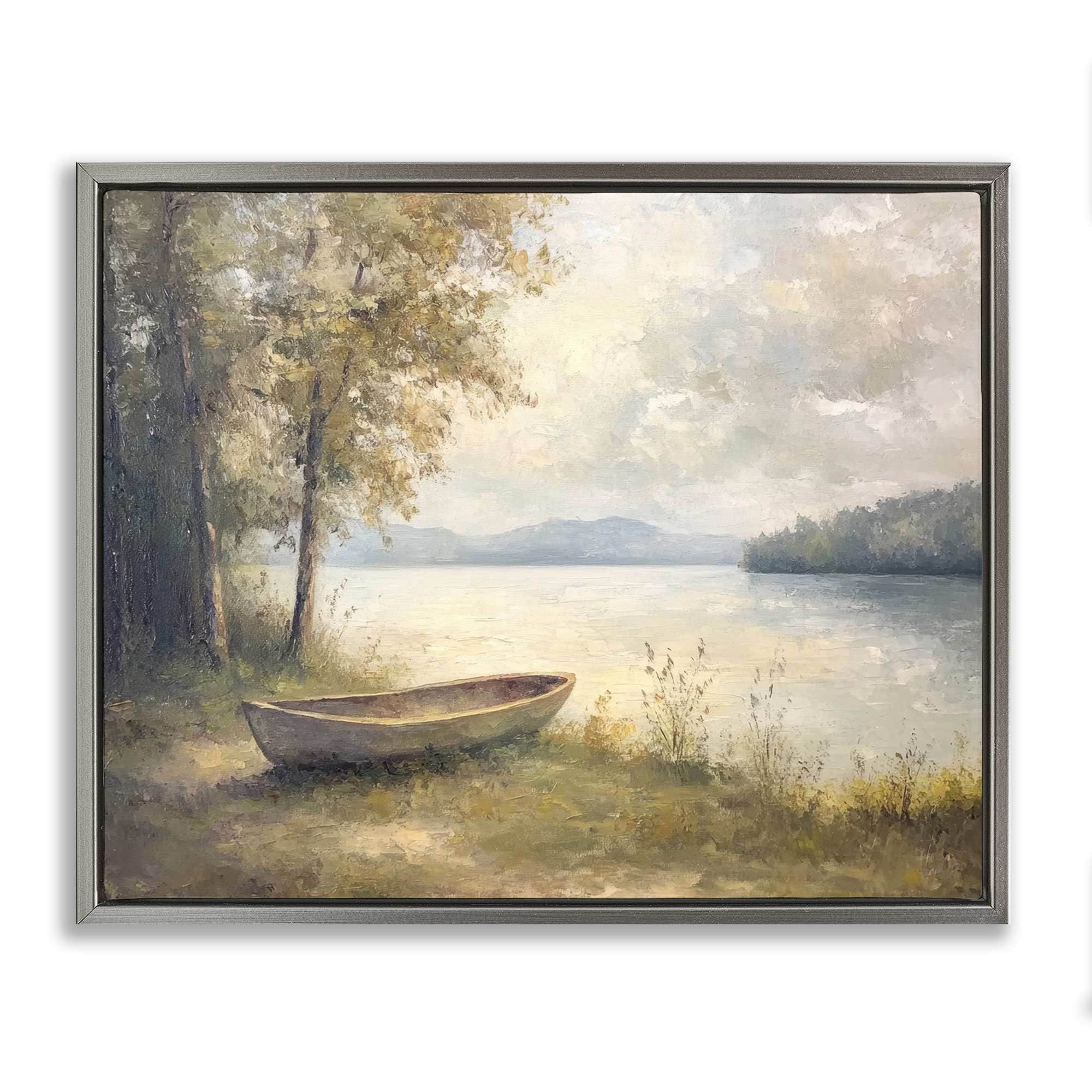 Stupell Industries BT-810-FFL-24X30 Boat at Lake's Edge Floating Frame design by Petal Prints Design