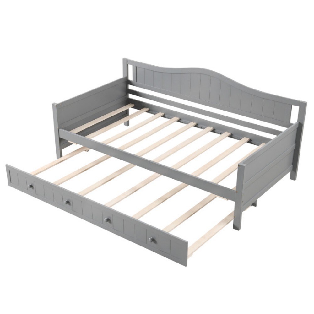 Fenbeli Twin Pine Wood Daybed with Pull-Out Trundle 375-lb Main Bed and ...