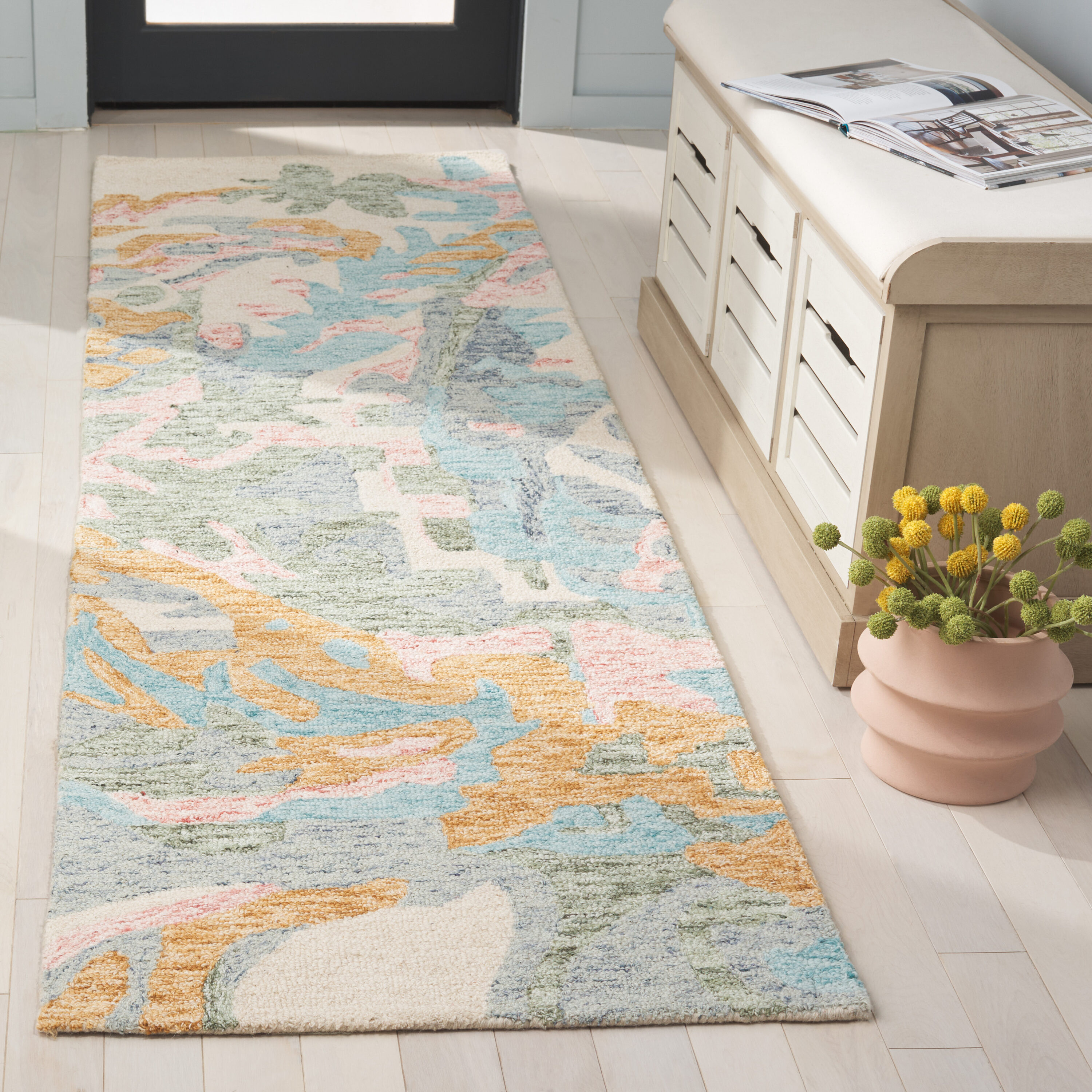  Jardin 902 Ivory/Pink Contemporary 2Ft-3In x 8Ft Runner Rug