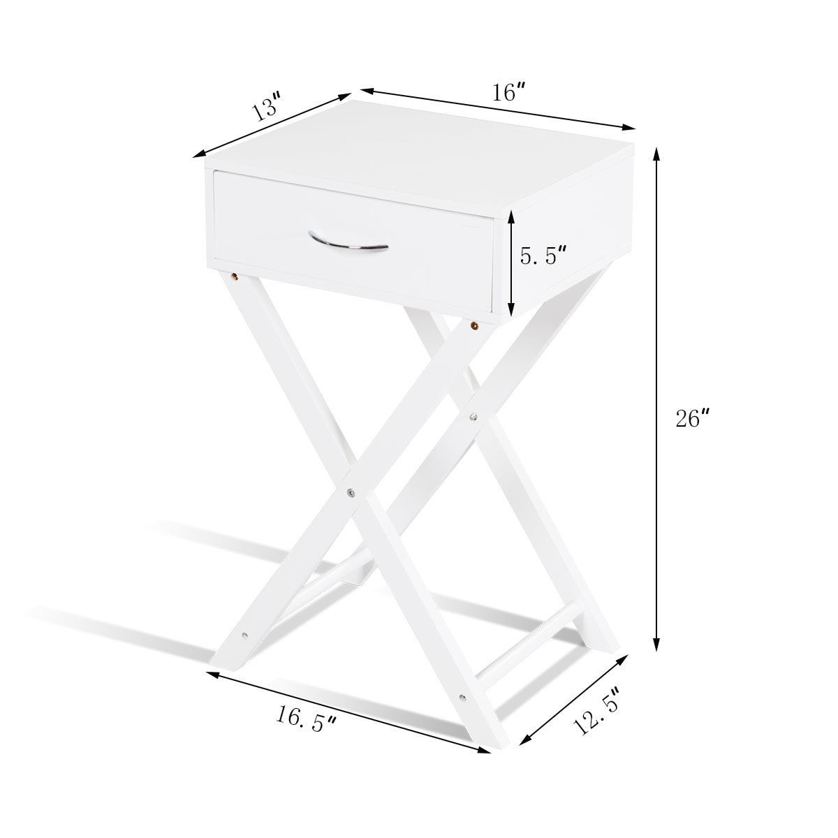 White MDF X-Shape Leg 1-Drawer Nightstand