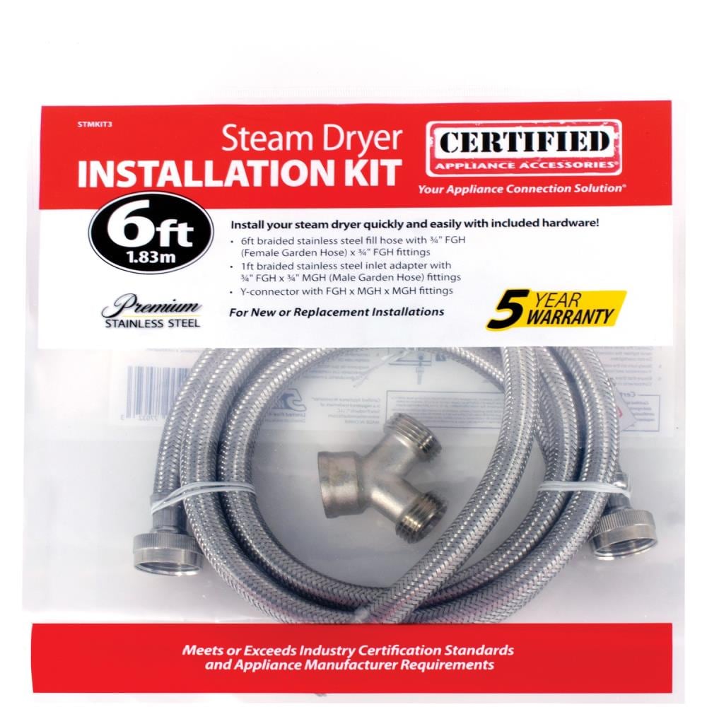 Certified Appliance Accessories 6-ft 3/4-in Fgh Inlet x 3/4-in Fgh Outlet  Braided Stainless Steel Steam Dryer Installation Kit in the Appliance  Supply Lines & Drain Hoses department at