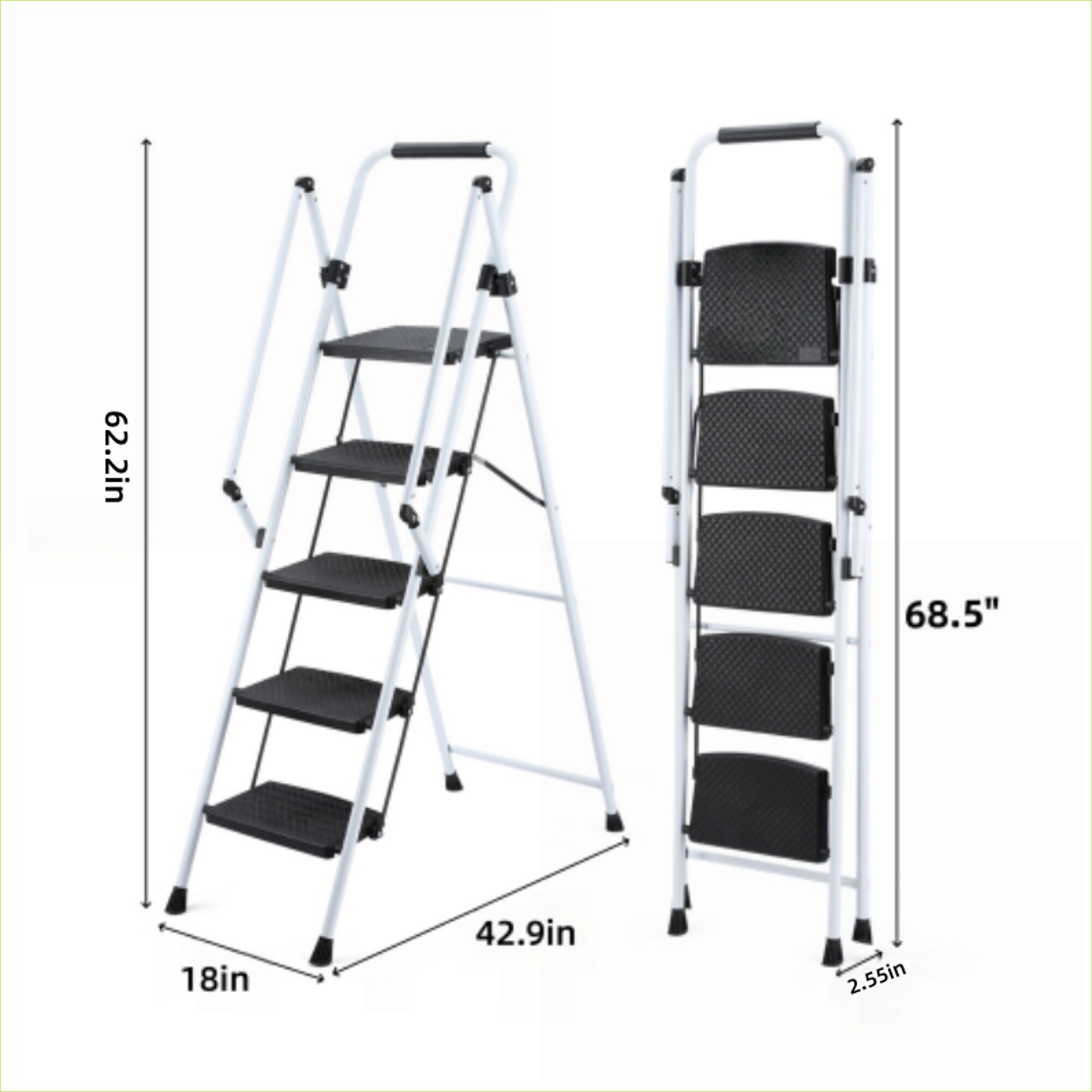 Watnature 5-Step Folding Steel Ladder Stool Anti-Slip Wide Pedals 330 ...