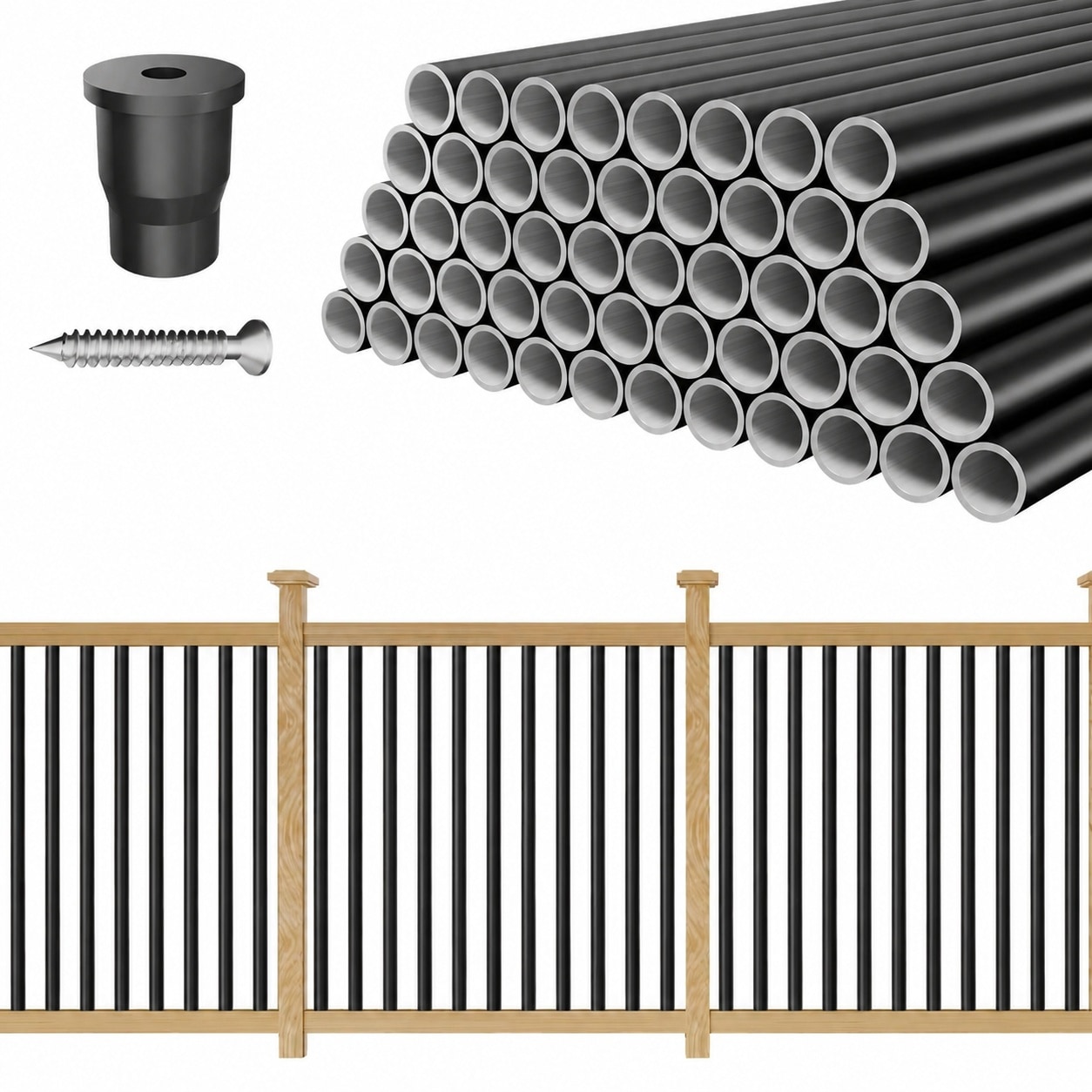 Aoibox  32 in Hollow Round Deck Balusters in Black 0 75 in Diameter Powder Coated Aluminum Spindles for Stair