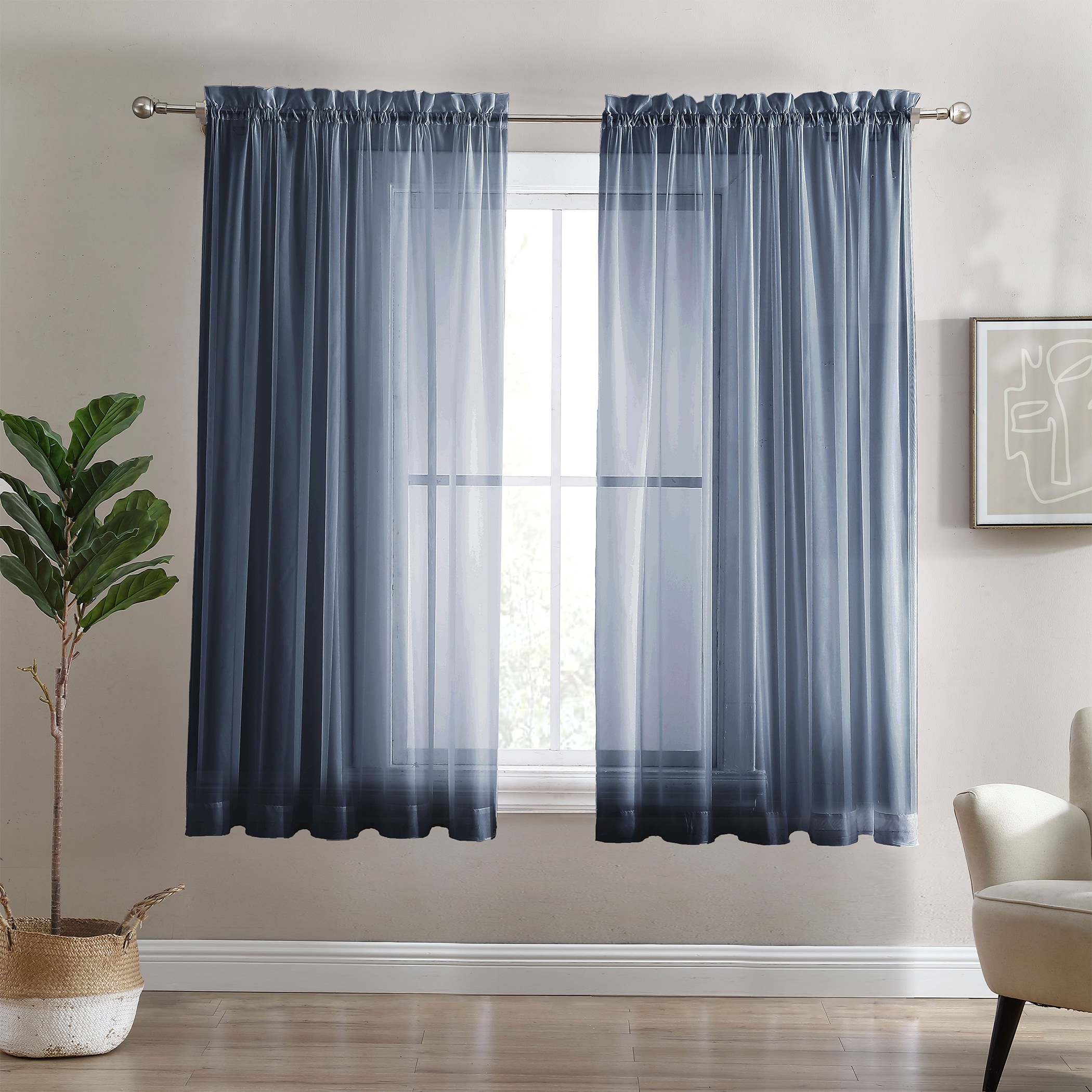 Swift Home 108885-NAV-63 63-Inches Navy Light filtering Rod pocket Curtain panel pair