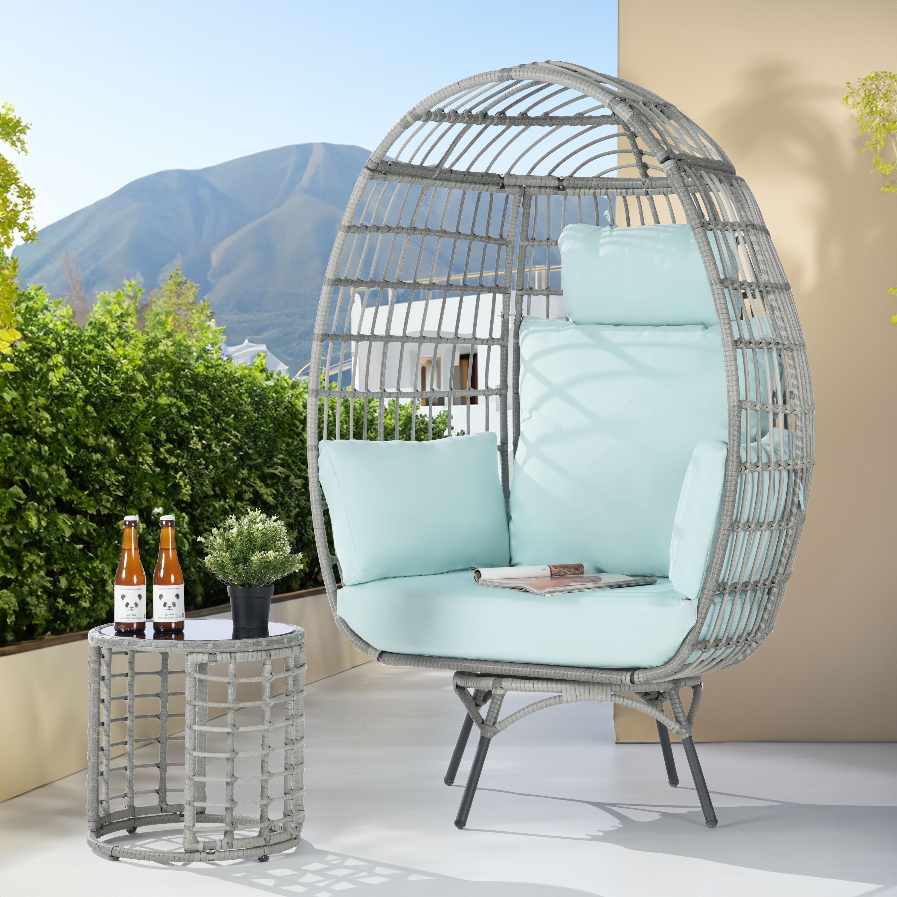 SANSTAR L-RJDC64TF-AC 2 -Piece Wicker Patio Conversation Set with Blue Cushions