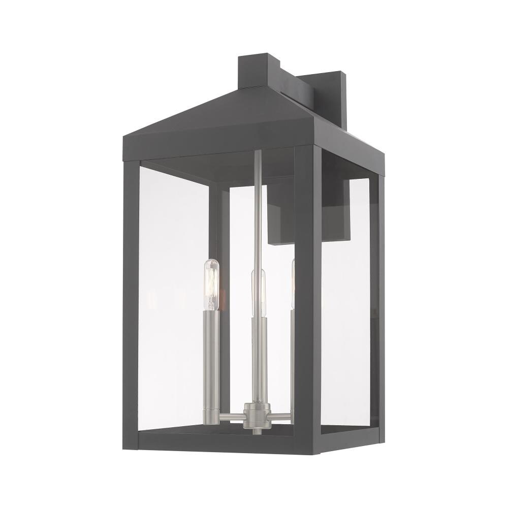Scandinavian Gray Nickel 3-Light Outdoor Wall Lantern Sconce