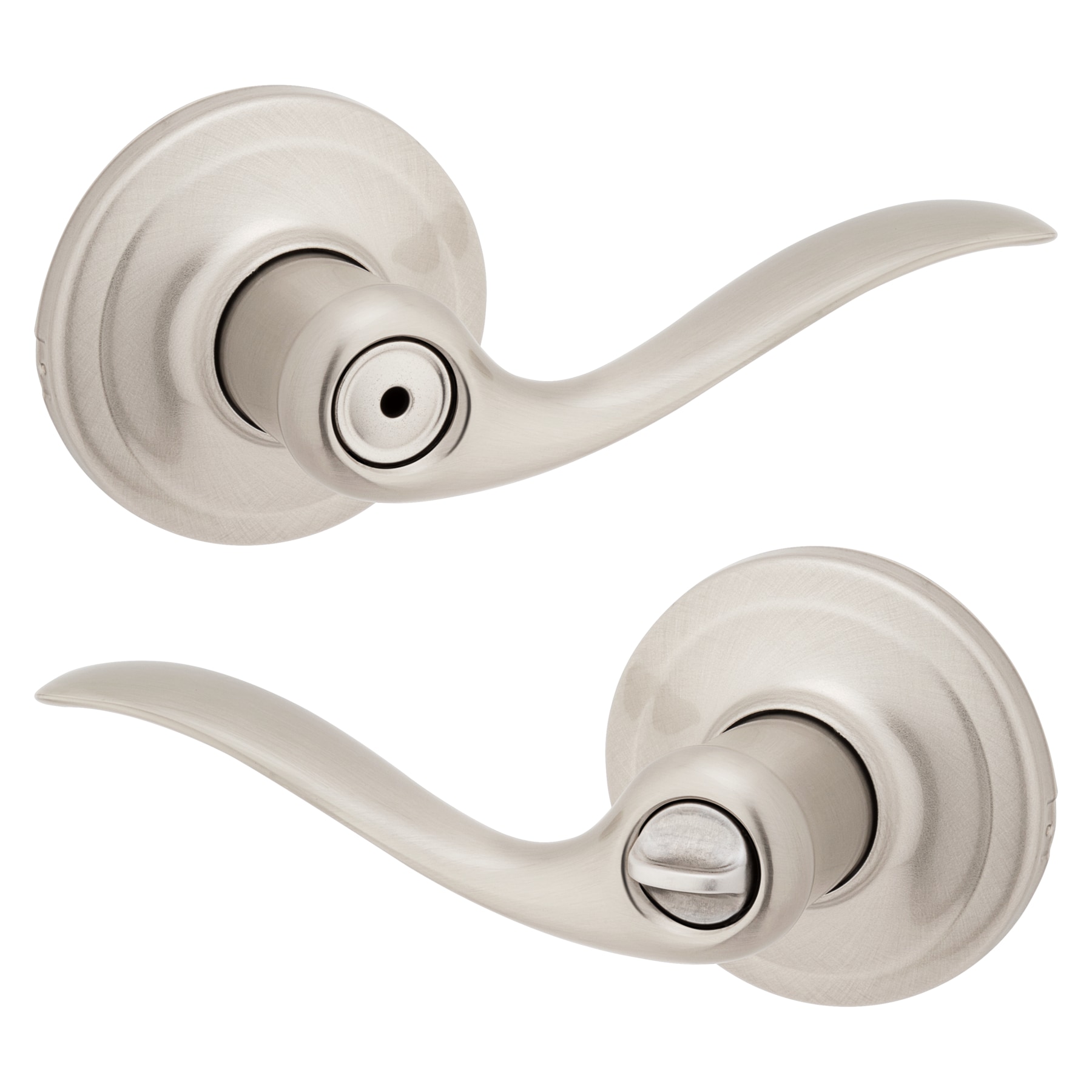 Kwikset Signature Series Signature Series Tustin Satin Nickel Universal  Interior Bed/Bath Privacy Door Handle in the Door Handles department at 