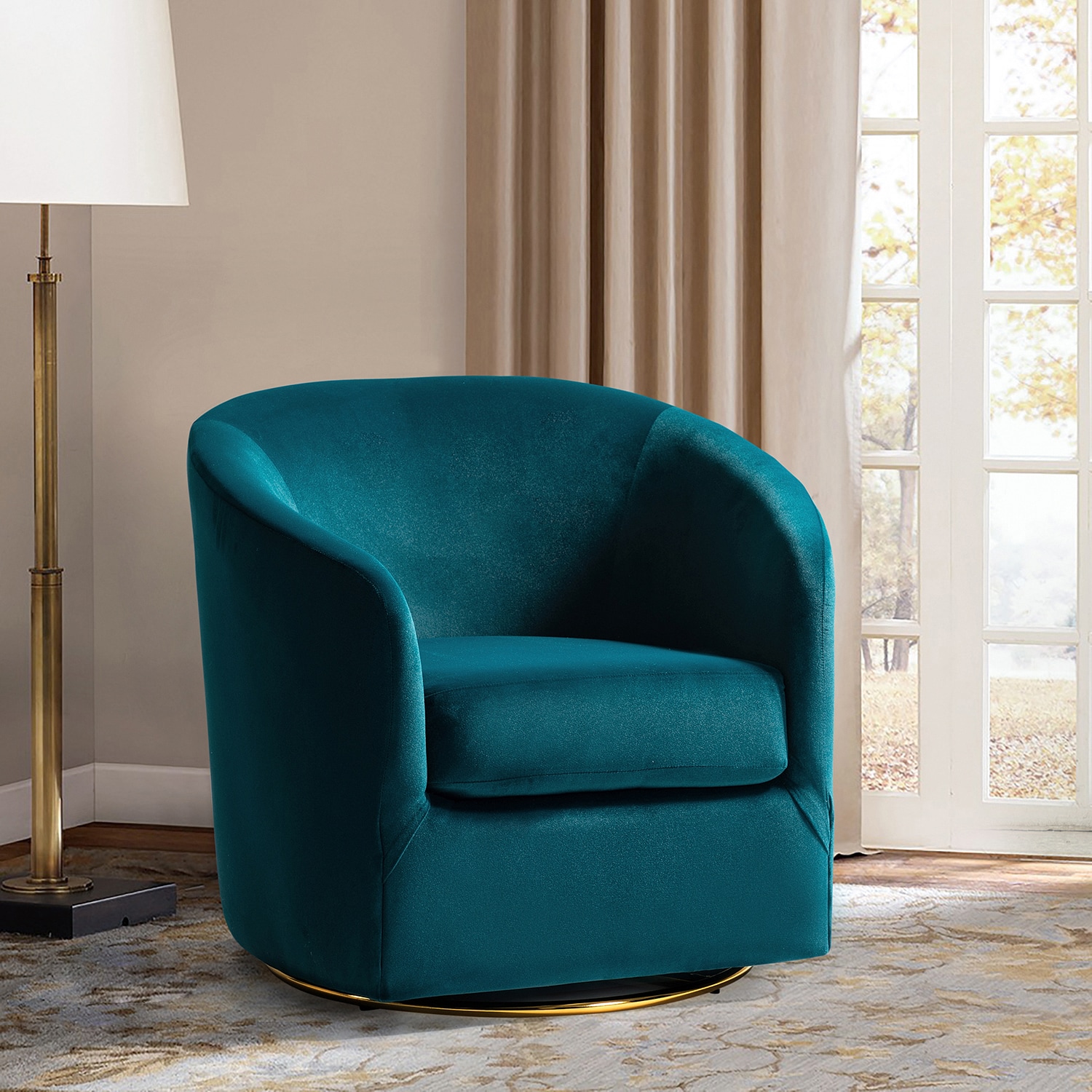 14 Karat Home Contemporary Velvet Accent Swivel Chair TEAL Green Modern ...