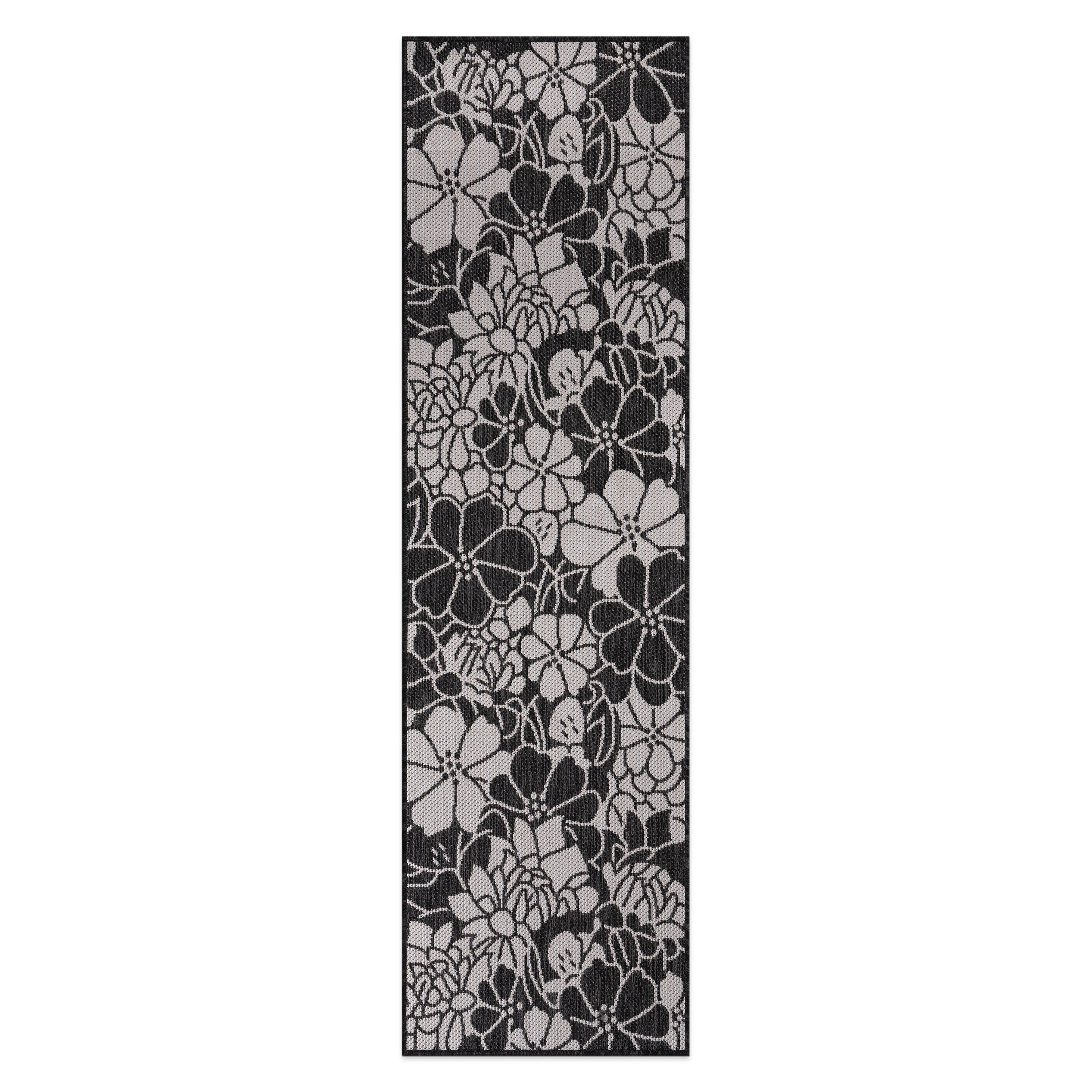 World Rug Gallery 115BLACK2X7 Summer 2 x 7 (ft) Loomed Polypropylene Black Rectangular Indoor/Outdoor Floral/Botanical Tropical Area rug
