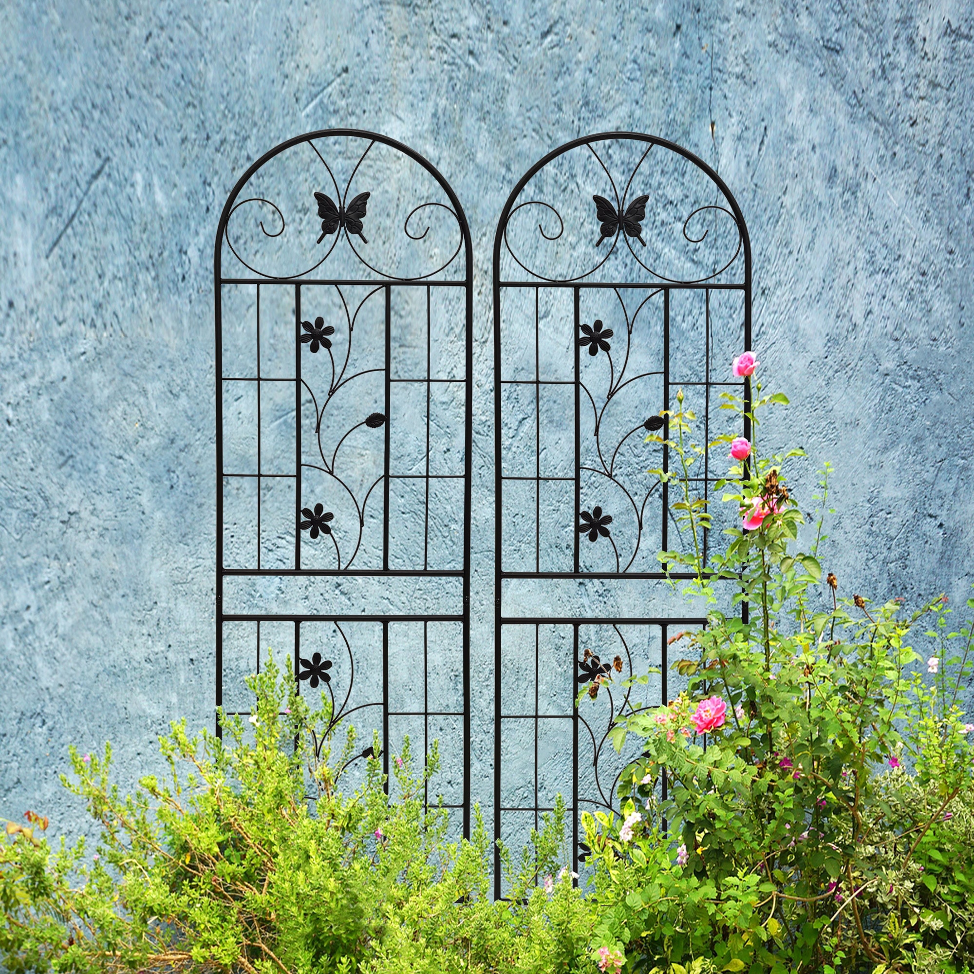 Tatayosi 2 Pack Metal Garden Trellis 71inch Rustproof Trellis for Climbing Plants Outdoor Flower Support Black