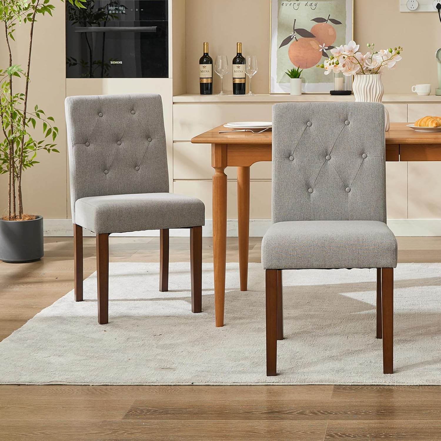 GAOMON Set of 2 Button Tufted Parsons Dining Chairs Upholstered Fabric ...