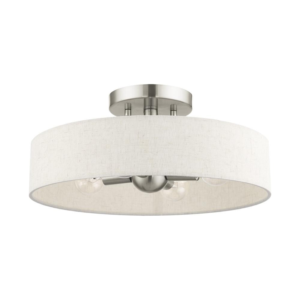 Brushed Nickel 4-Light Drum Semi-Flush Mount with Fabric Shade