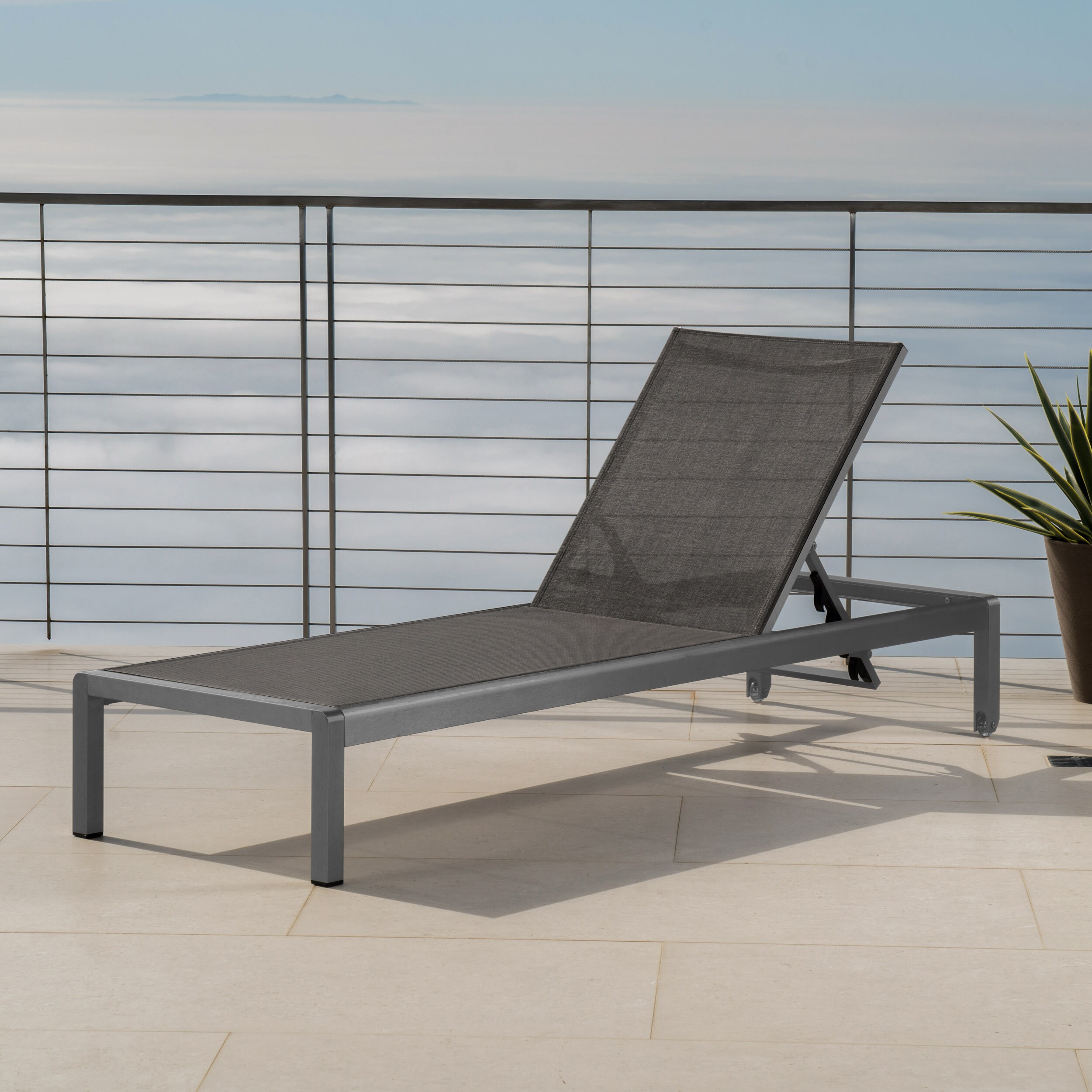 Best Selling Home Decor 301798 Cape Coral Gray Metal Frame Stationary Chaise Lounge Chair with Gray Mesh Seat