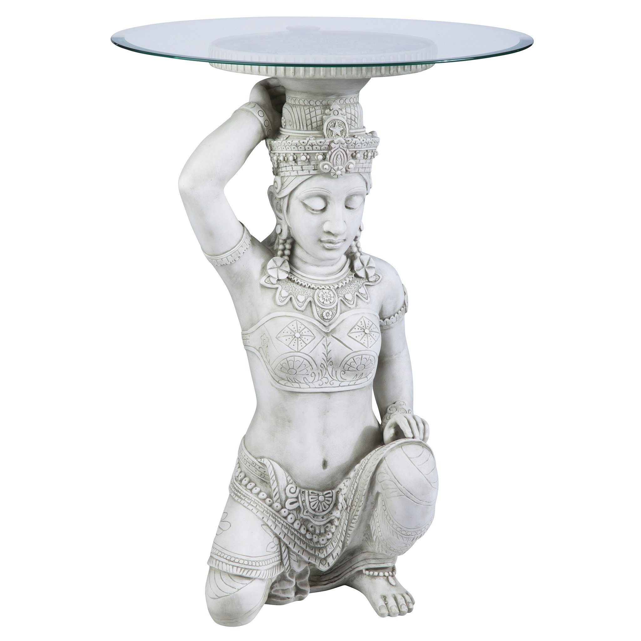 Design Toscano KY4129 18.5-in W x 26-in H Antique Stone Glass Round Oriental End Table Assembly Required