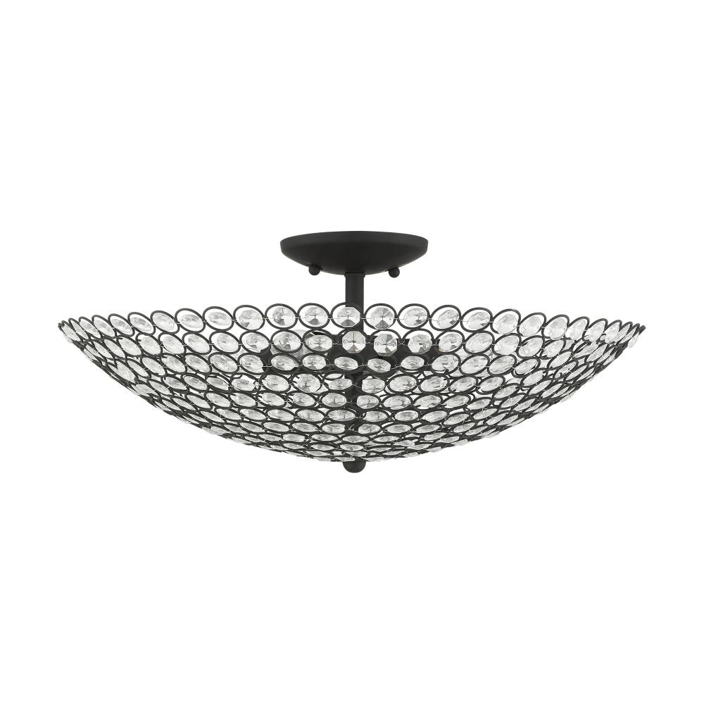 Cassandra Crystal Bowl 4-Light Black Semi-Flush Mount