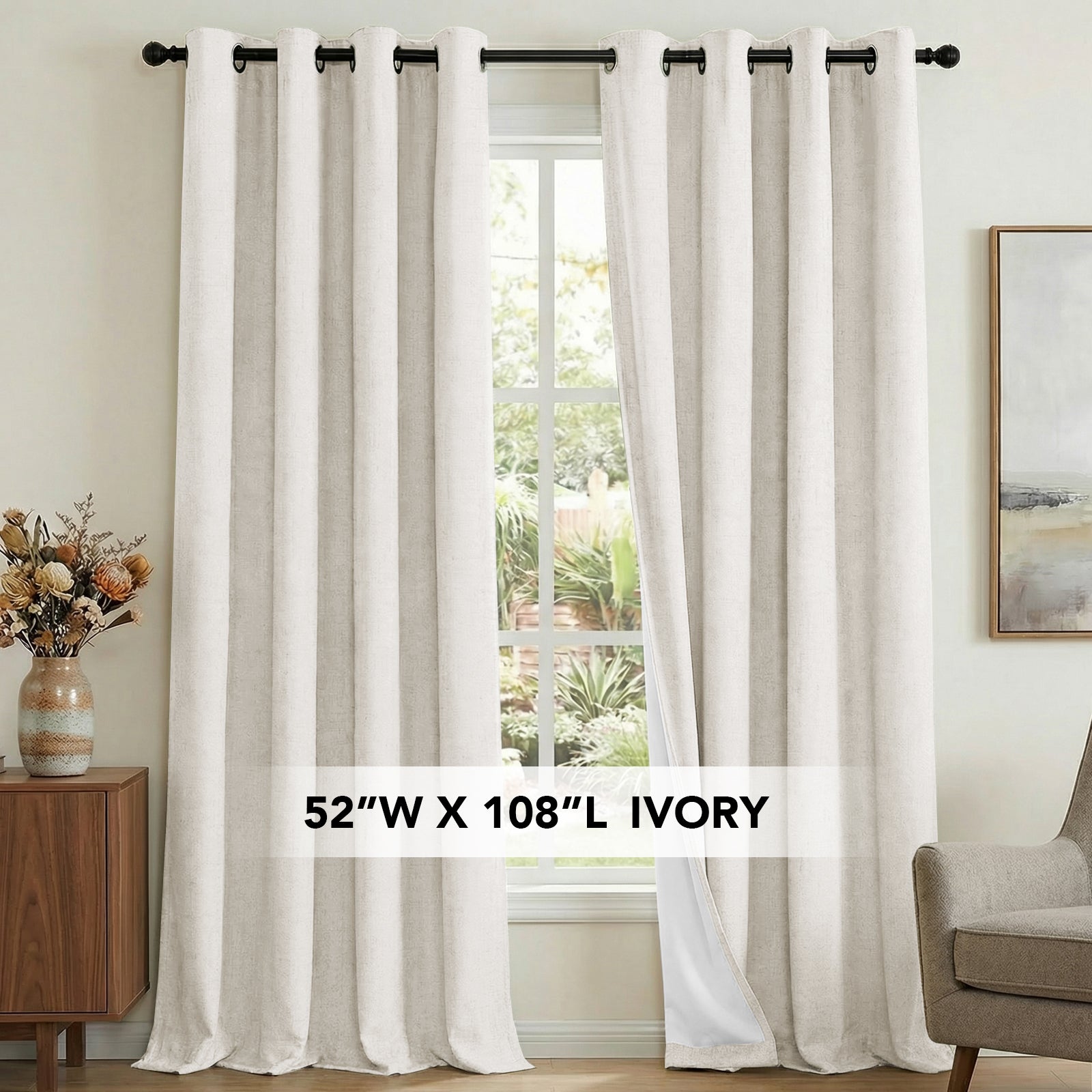 H.Versailtex  Premium Blackout Curtain Panel Pair Grommet Top 52W x 108L Ivory