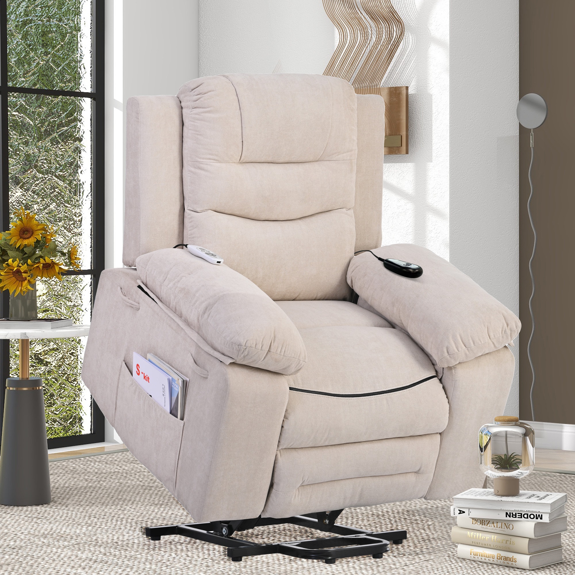 ModernLuxe N719P187474A Massage ReclinerPower Lift Chair for Elderly with Adjustable Massage and Heating FunctionRecliner Chair with Infinite Position and Side Pocket for Living Room Beige