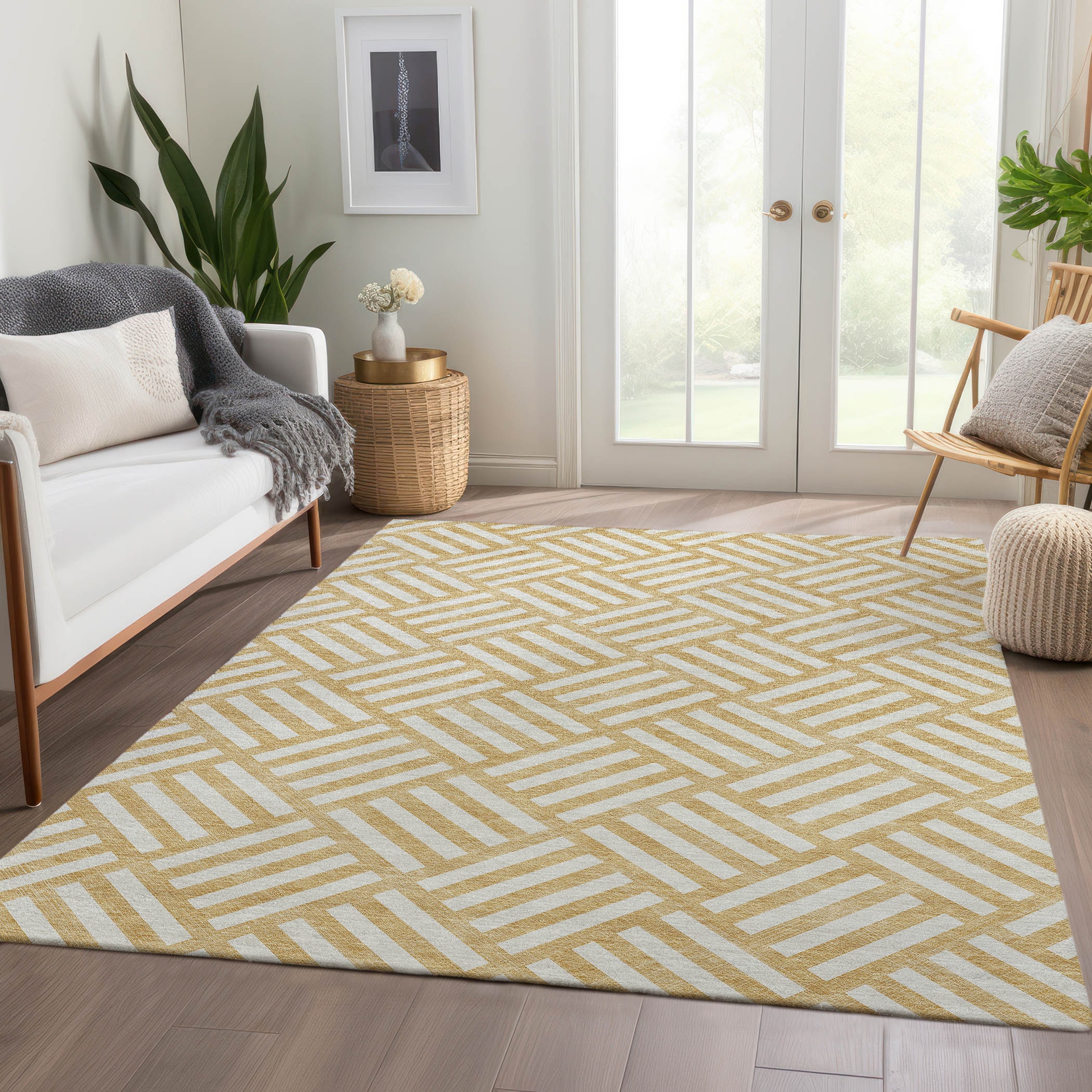 Addison Rugs ACN620GO8X10 Chantille ACN620GO 8 x 10 (ft) Polyester Gold Rectangular Indoor/Outdoor Geometric Machine washable Area rug
