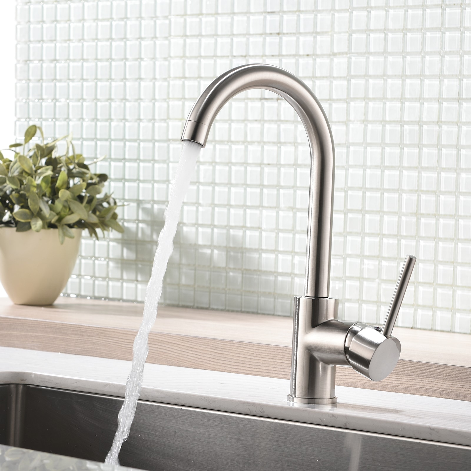 Huluwat Kitchen Faucet Single Handle Stainless Steel Commercial Single Hole Kitchen Sink Faucet Modern One Hole Bar Sink Faucet