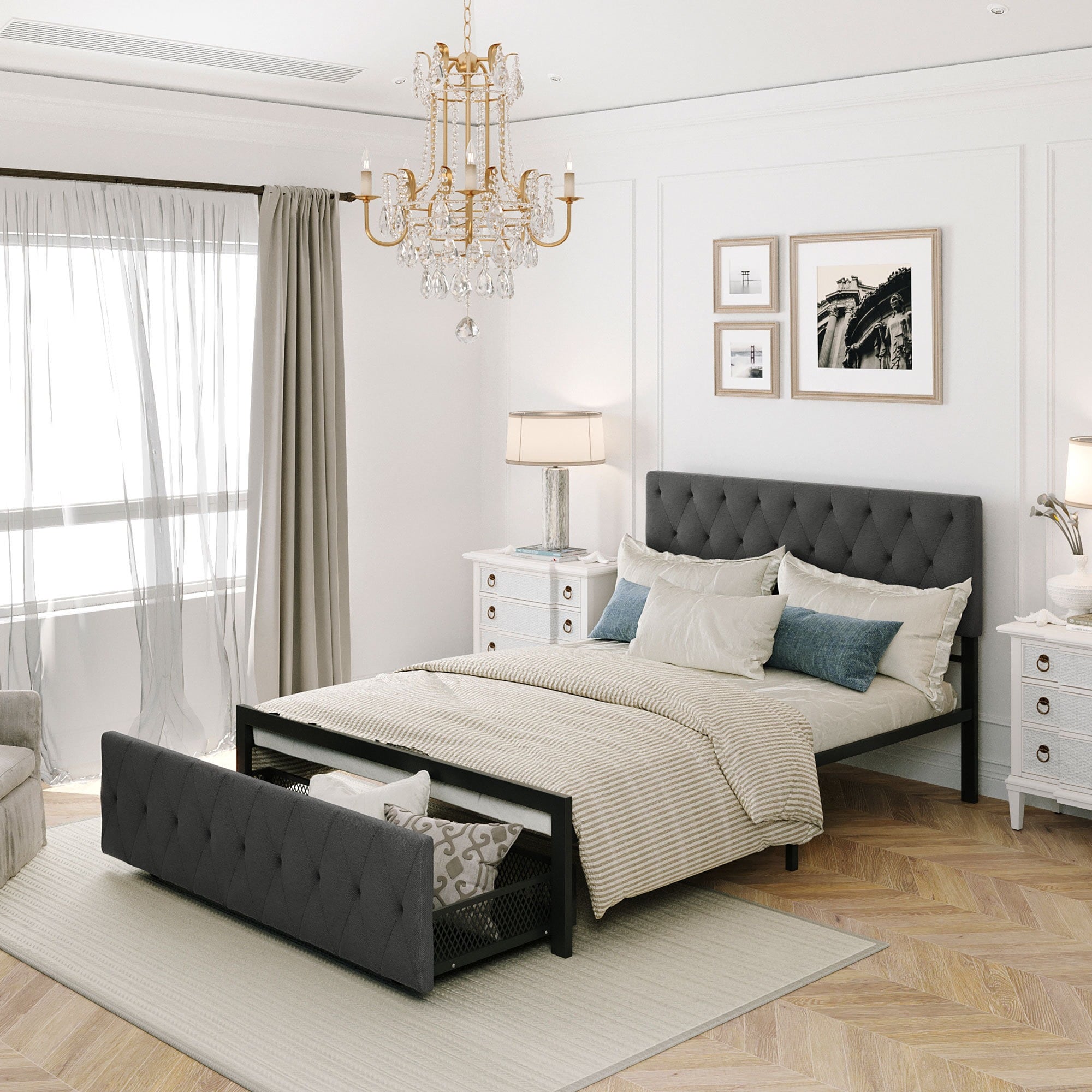 JASMODER WF212444AAE Gray Full Composite Platform Bed with Storage