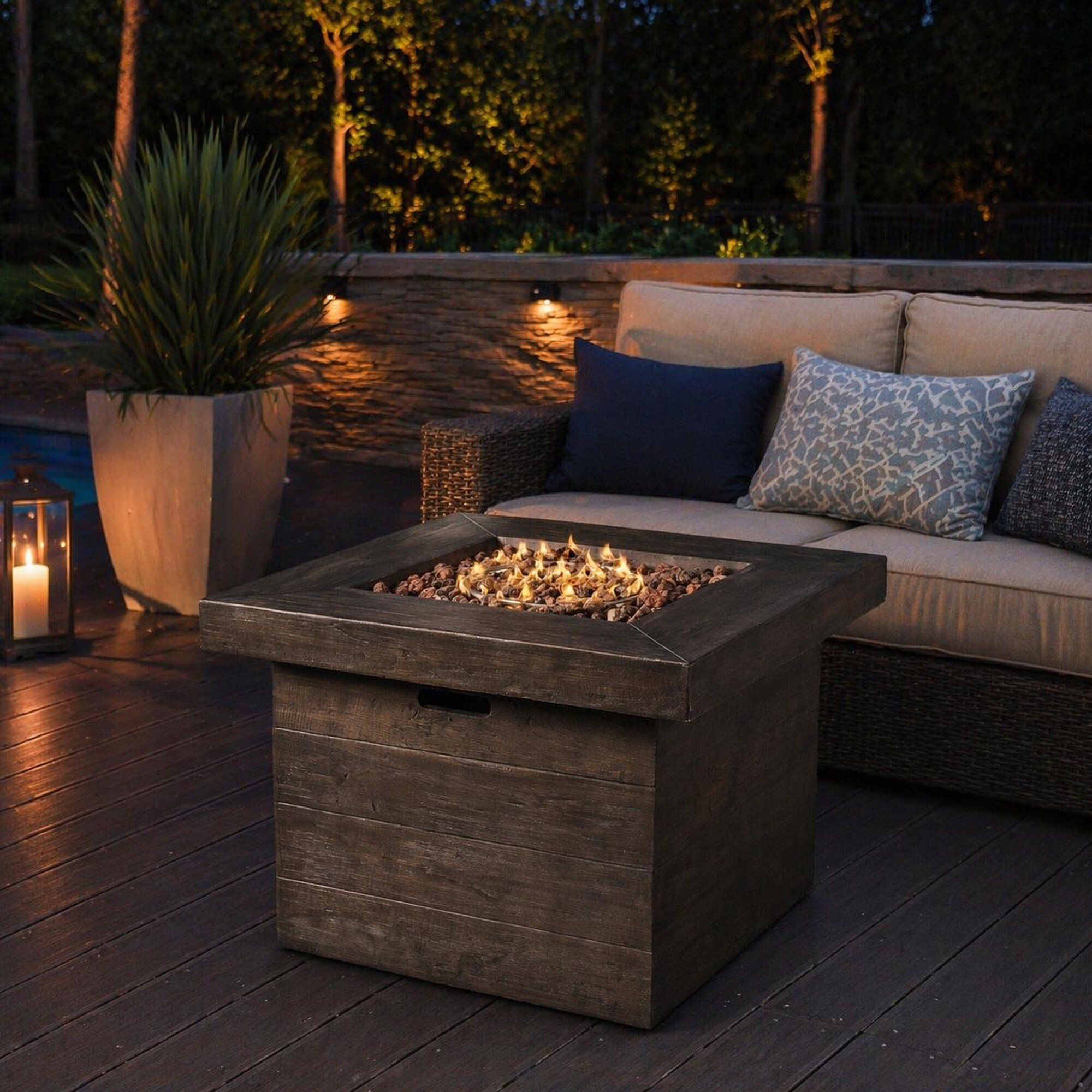 TEINIE 32-Inch Square MGO Fire Pit-4000 BTU Outdoor Fireplace in Brown ...