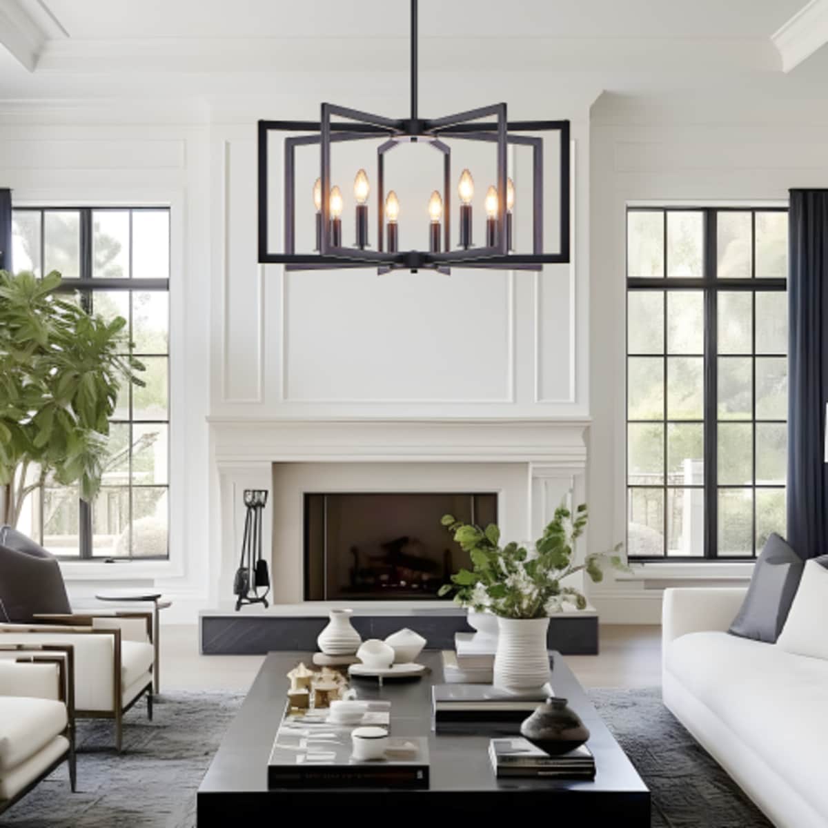 FAVSH 27inch Modern Black Geometric 8 Light Chandelier