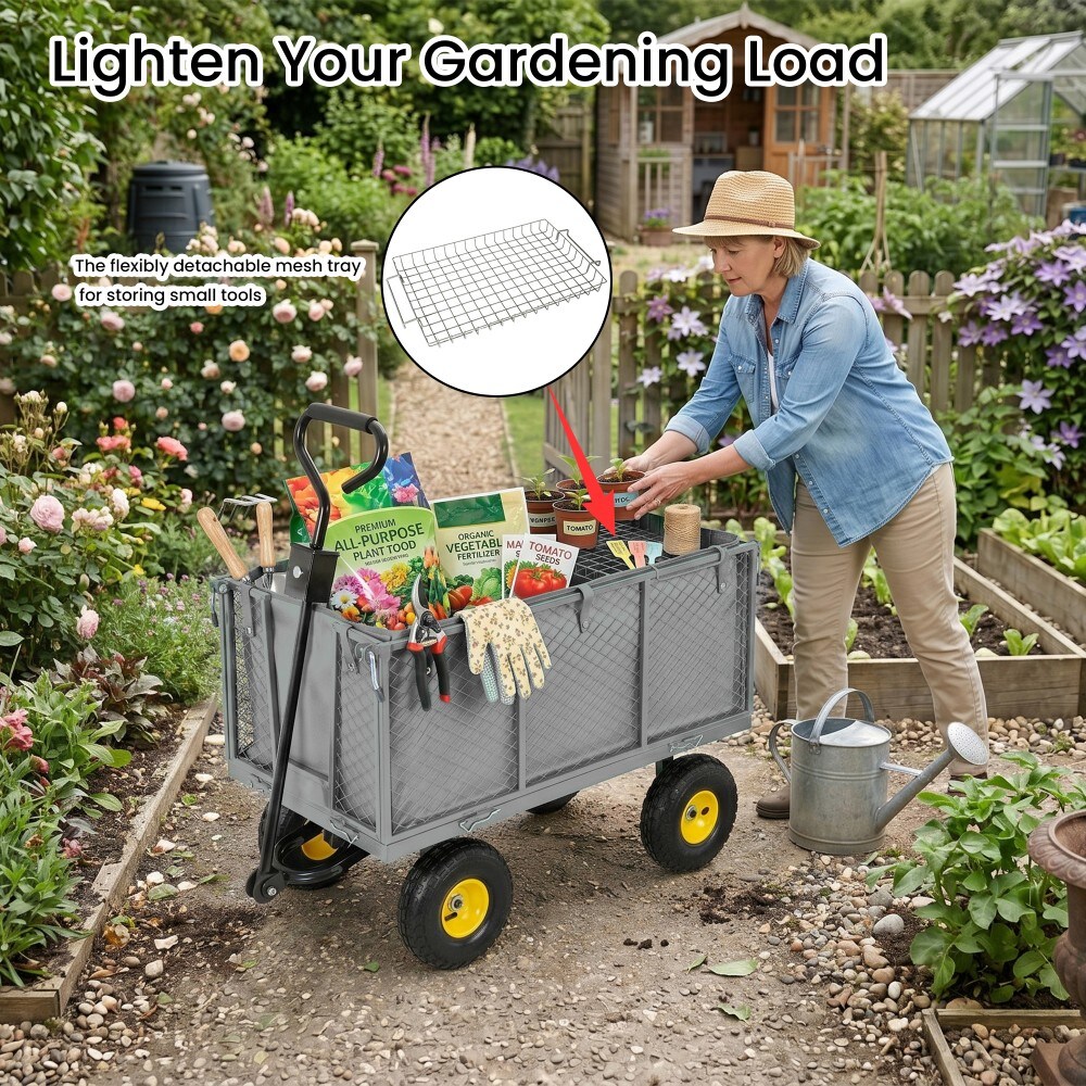 YOSIMFUR 3 in 1 Oversized Steel Mesh Garden Cart Heavy Duty All Terrain ...