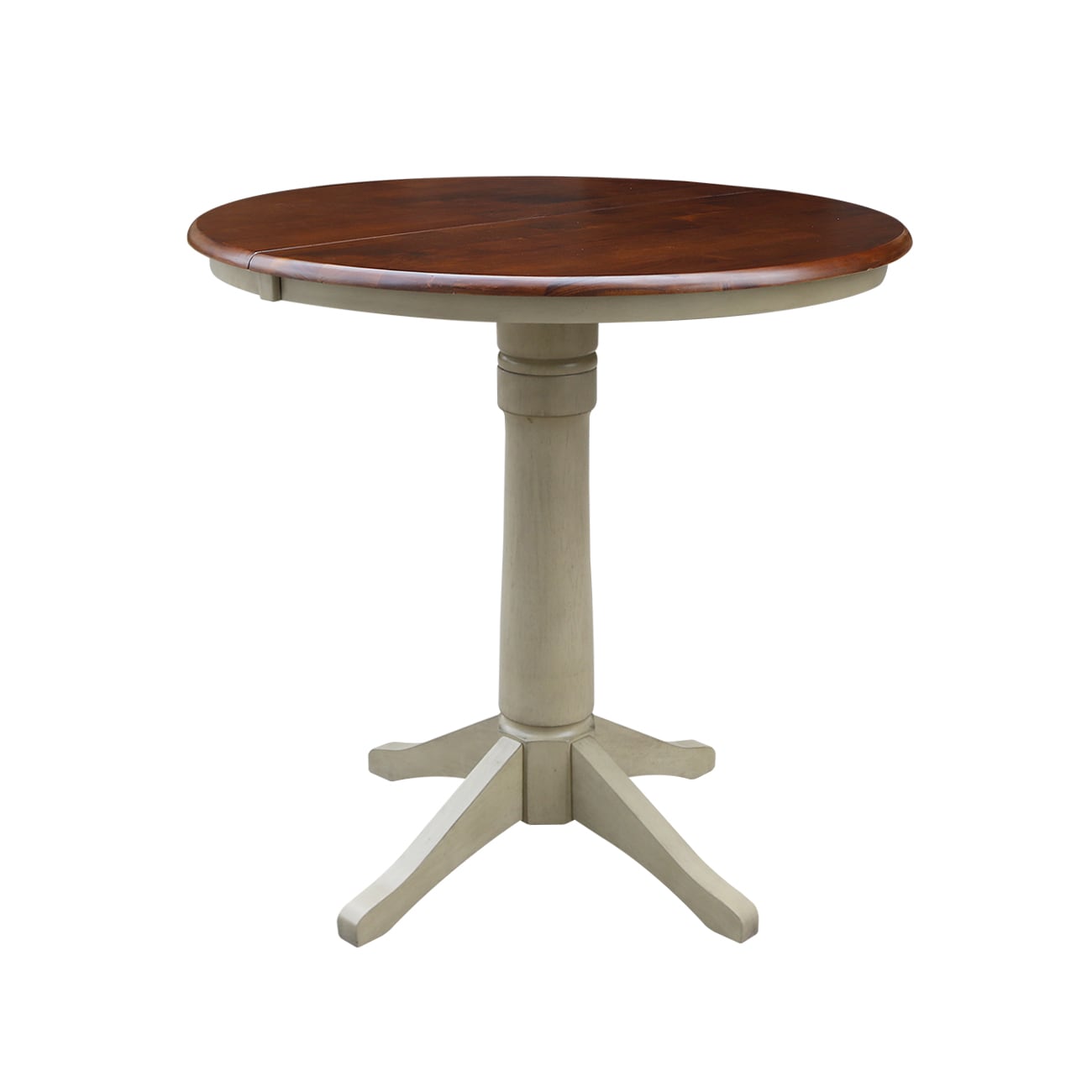 International Concepts K12-36RXT-27B-6B Antiqued Almond/Espresso Round Traditional Extending Removable leaf Counter Table, Wood with Antiqued Almond Wood Pedestal Base 48-in L x 36.1-in H