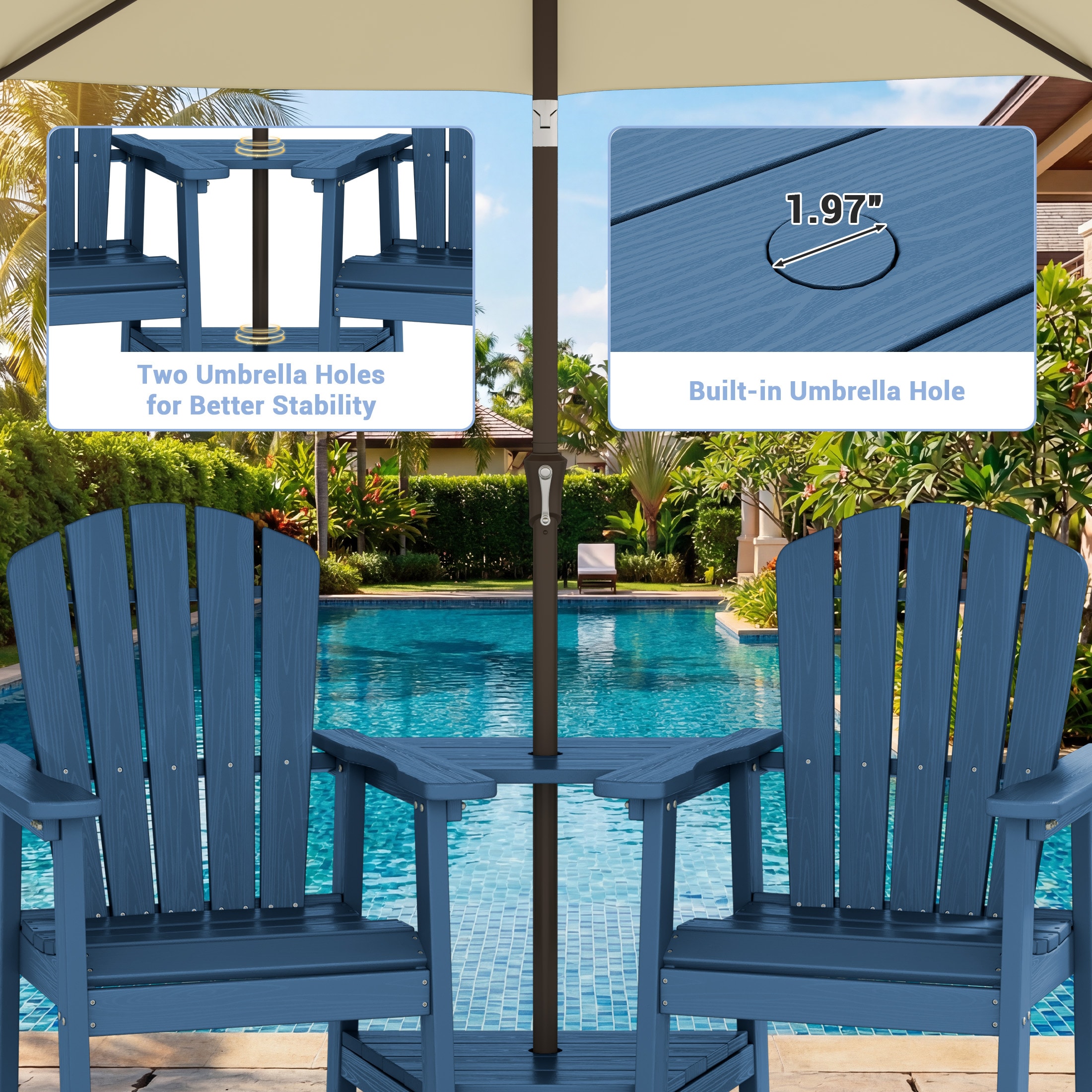 JEAREY Plastic Tall Adirondack Chair Set of 2 Navy Hdpe Frame
