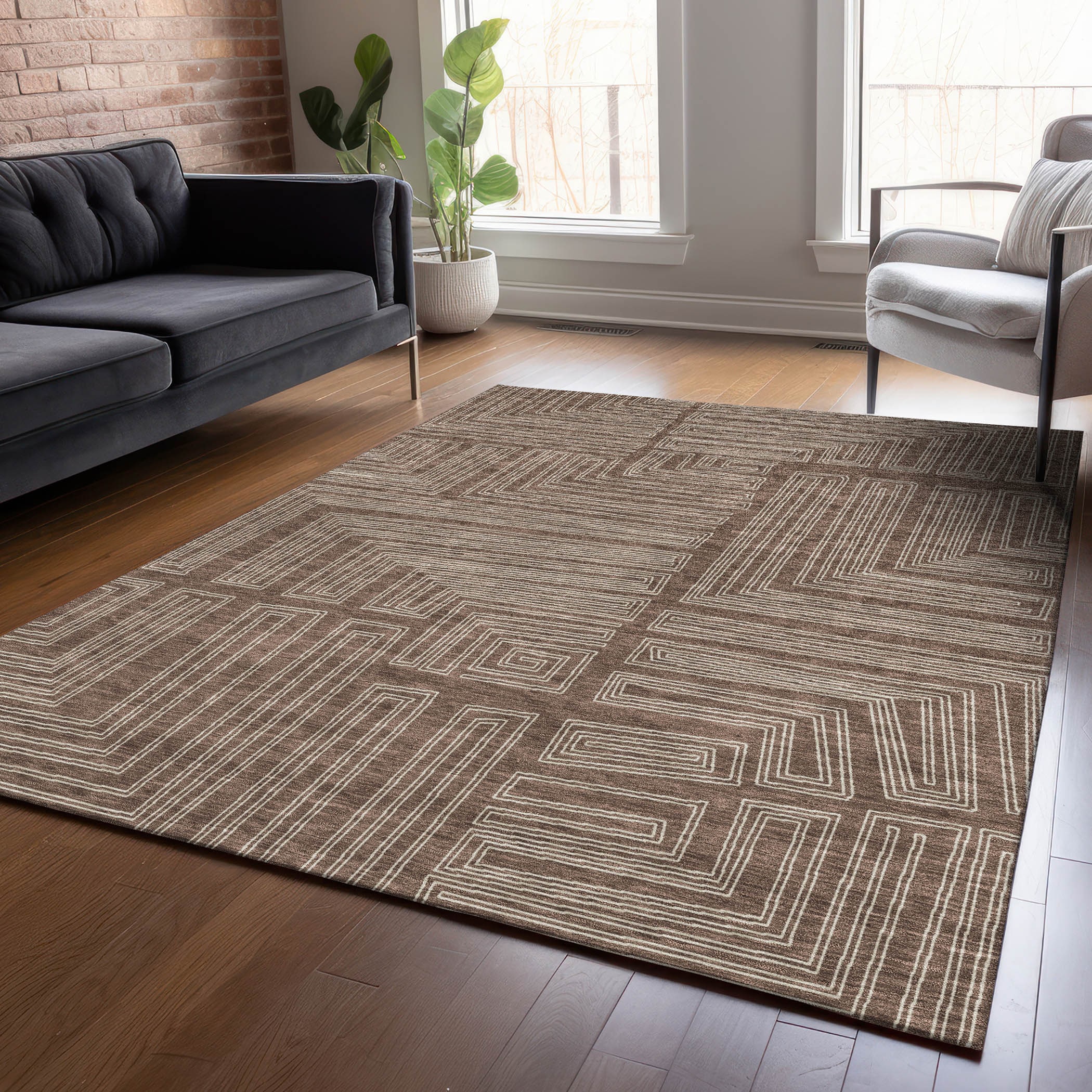 Addison Rugs ACN1045BR30X46 Chantille ACN1045BR 2 x 3 (ft) Polyester Brown Rectangular Indoor/Outdoor Geometric Machine washable Area rug