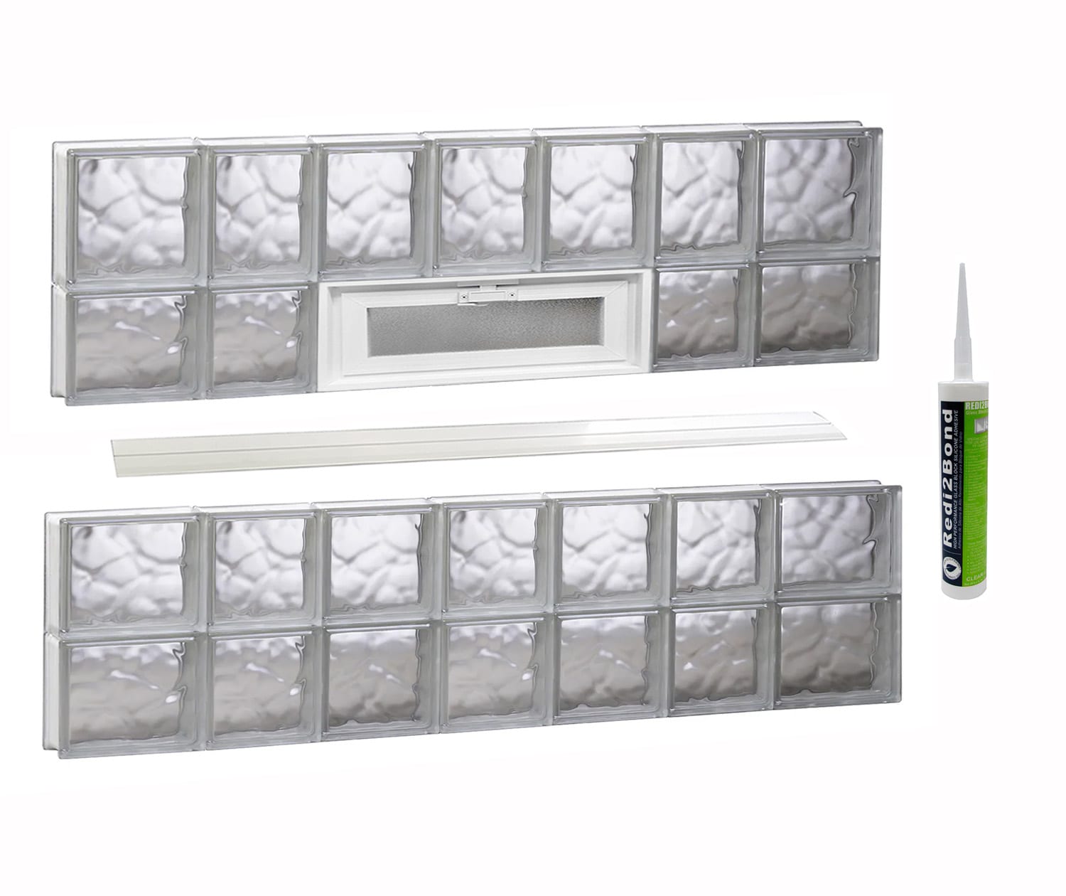 REDI2SET V4626DC Wavy Glass 44-1/4-in x 25-in Frameless Replacement Vented Glass Block Window