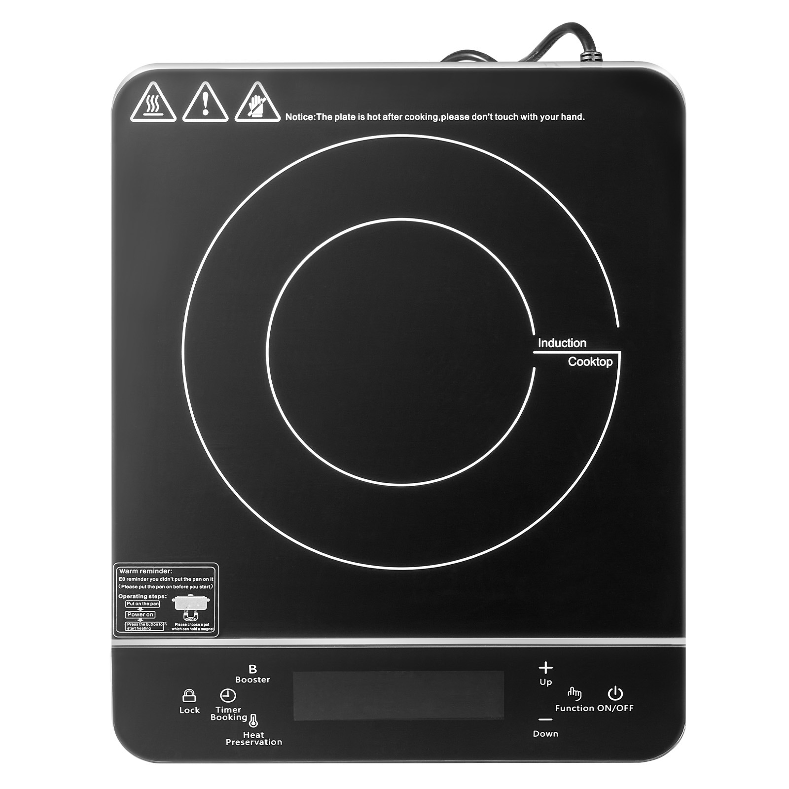 VEVOR SCBXKTMSDCL106338V1 Portable Induction Cooktop 1500W Electric Induction Burner with 9 Temperature Settings Countertop Induction Hot Plate with 4H Timer 24H Reservation Child Lock Easy to Clean for Cooking