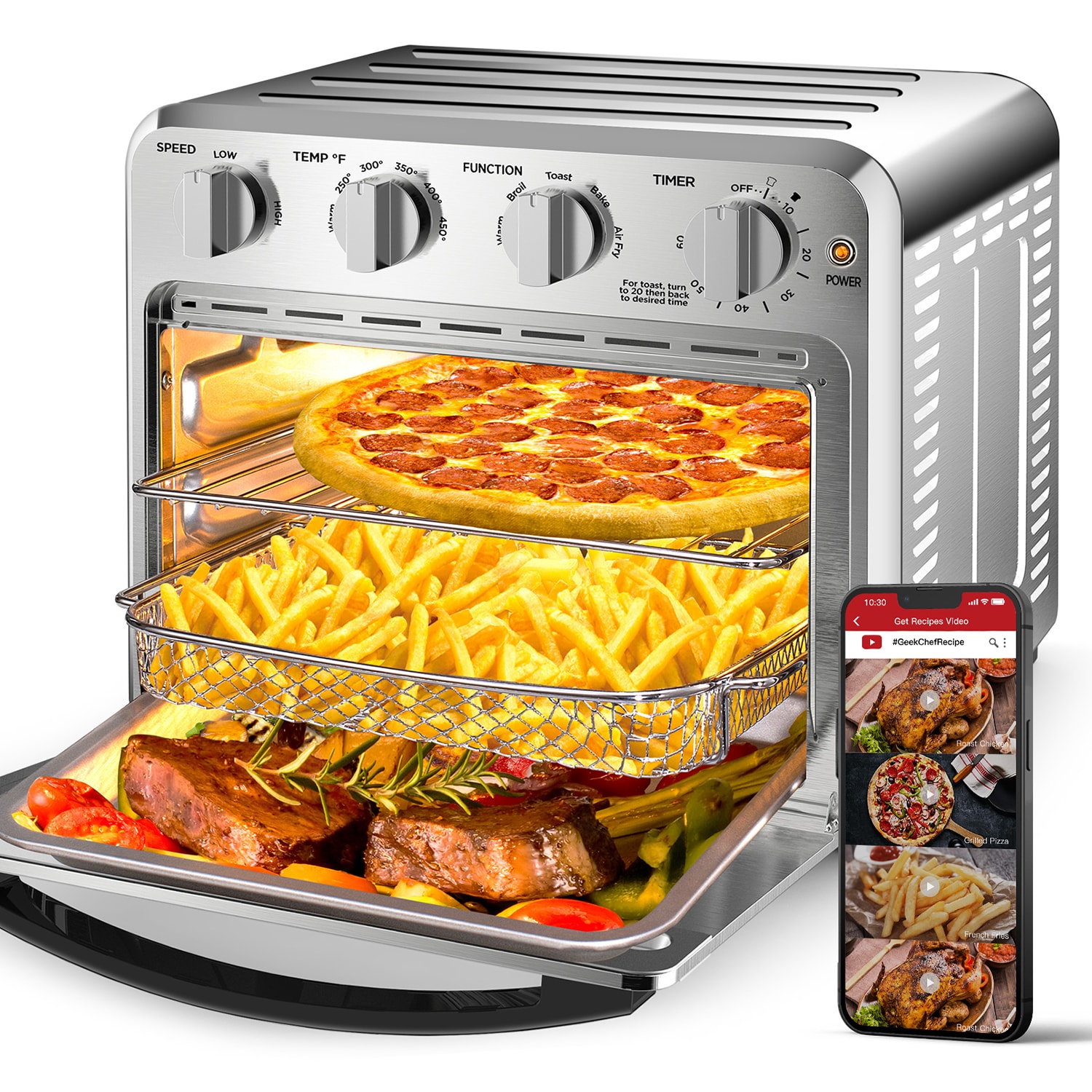 Costway 12.7QT Air Fryer Oven 1600W Rotisserie Dehydrator Convection Oven  w/ Accessories