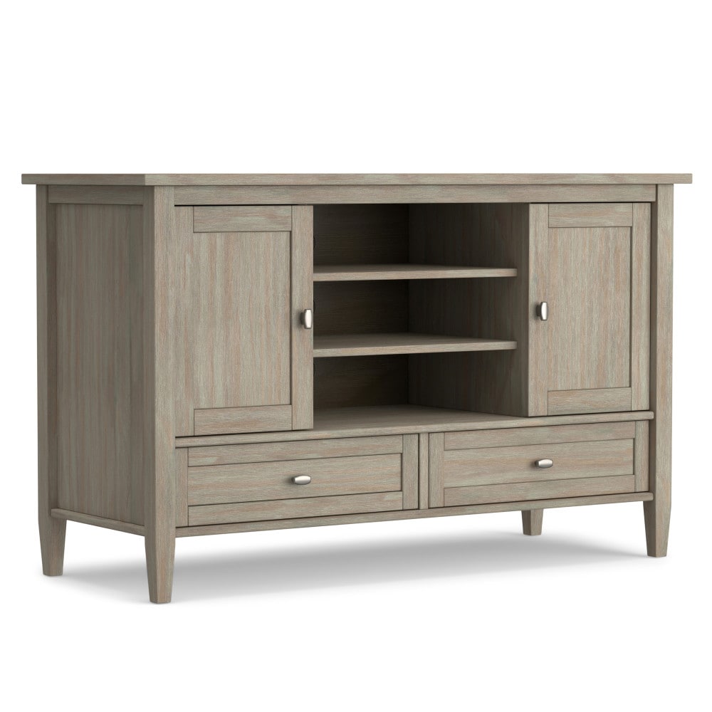 Simpli Home Warm Shaker Transitional Distressed Grey TV stand ( Accommodates TVs up to 50-in ) #AXWSH004-GR