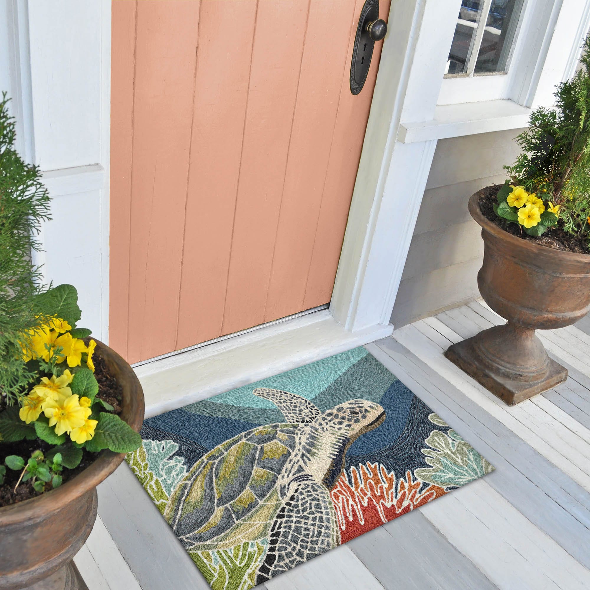 Liora Manne Ravella Tufted Ocean Rectangular Indoor/Outdoor Floral/Botanical Coastal Area rug