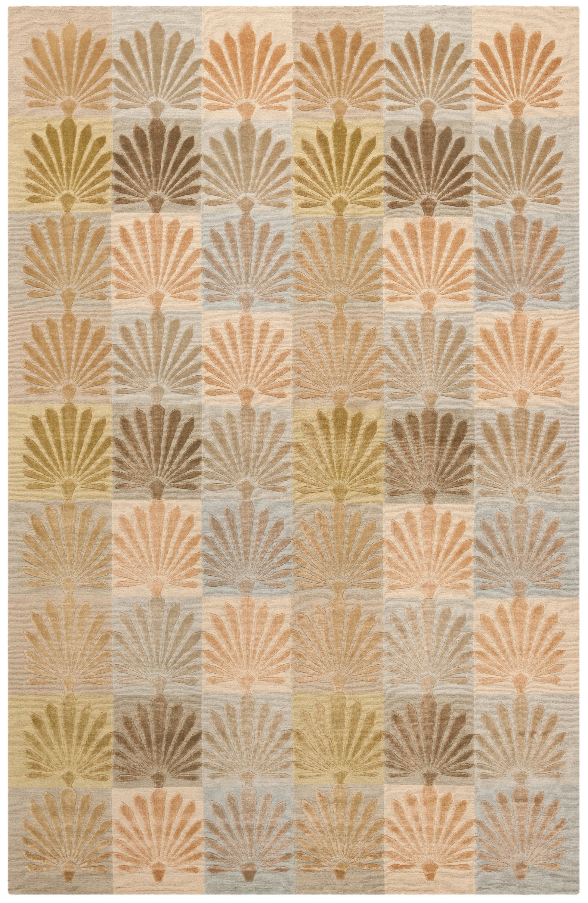 Sanctuary Hand-Knotted Wool Silk Blend Modern Grid Rug, Gray