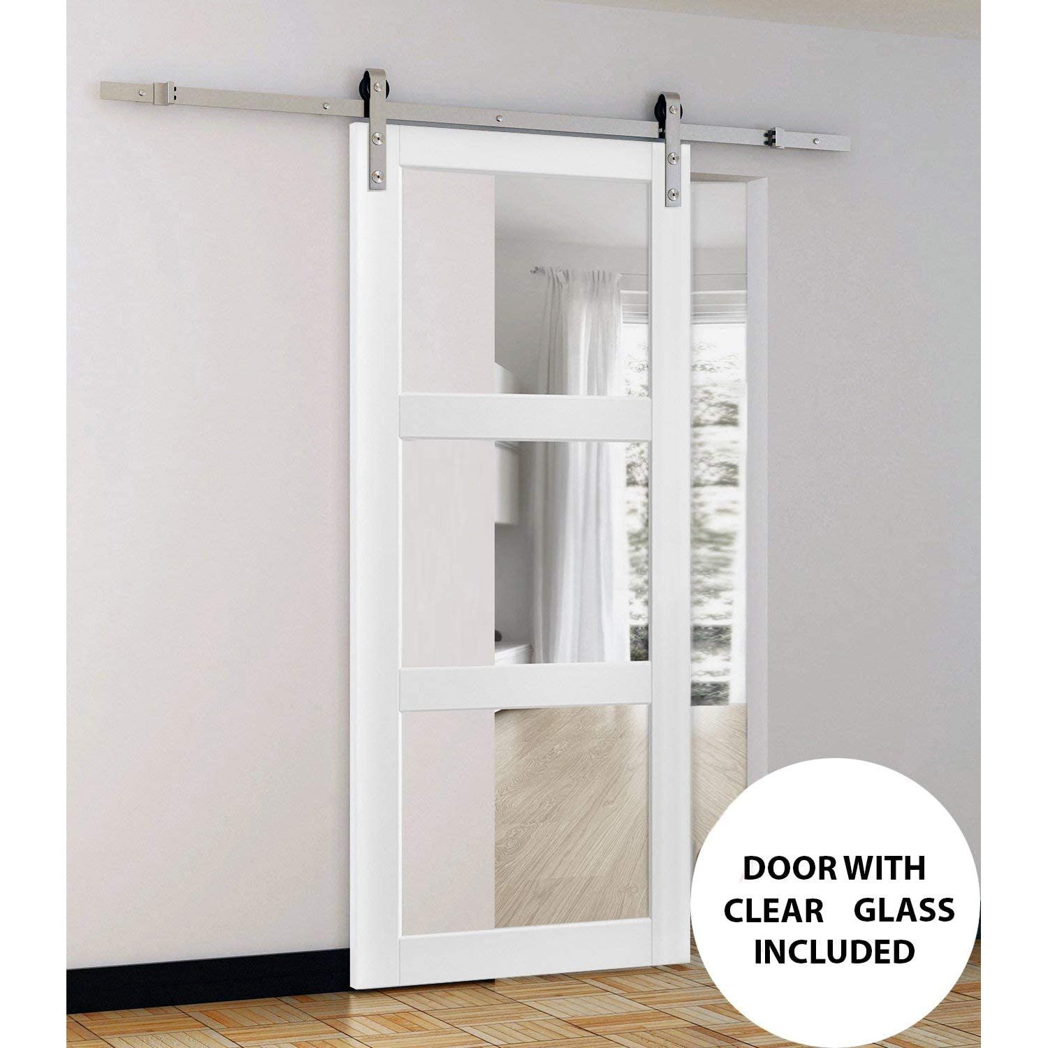 Sartodoors 36 In X 80 In White Silk Clear Glass Mdf Single Barn Door Hardware Included At 8603