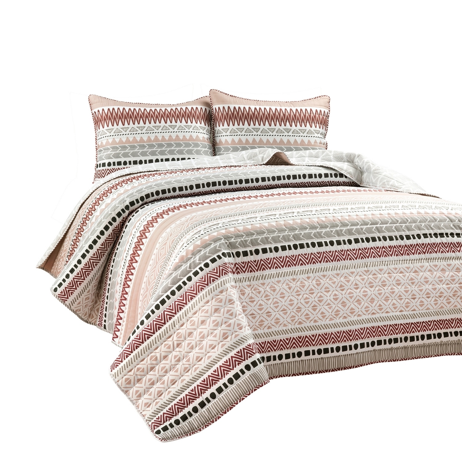 Brick Red and Neutral Microfiber Full/Queen Reversible Quilt Set