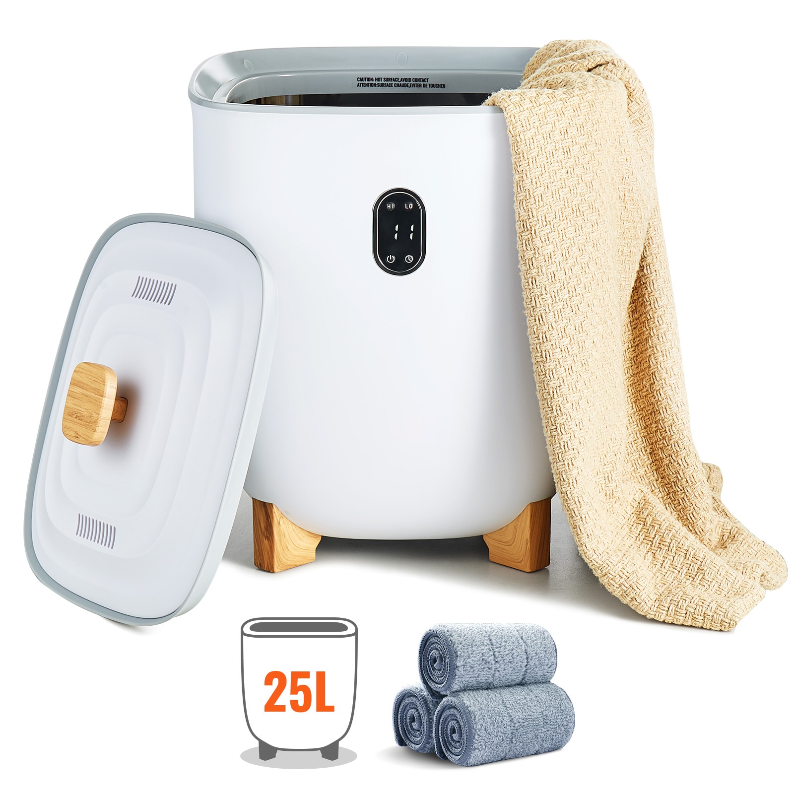 VEVOR SCMJJRTBS25L04681V1 Towel Warmer 25L  Towel Warmer Bucket with 2 Heating Modes  20/40/60/90 Min Auto Shut Off  Bottom Heating Columns  LED Screen  Large Towel Warmer for Bathroom  Spa  Bathrobe  Blanket  and Pajama